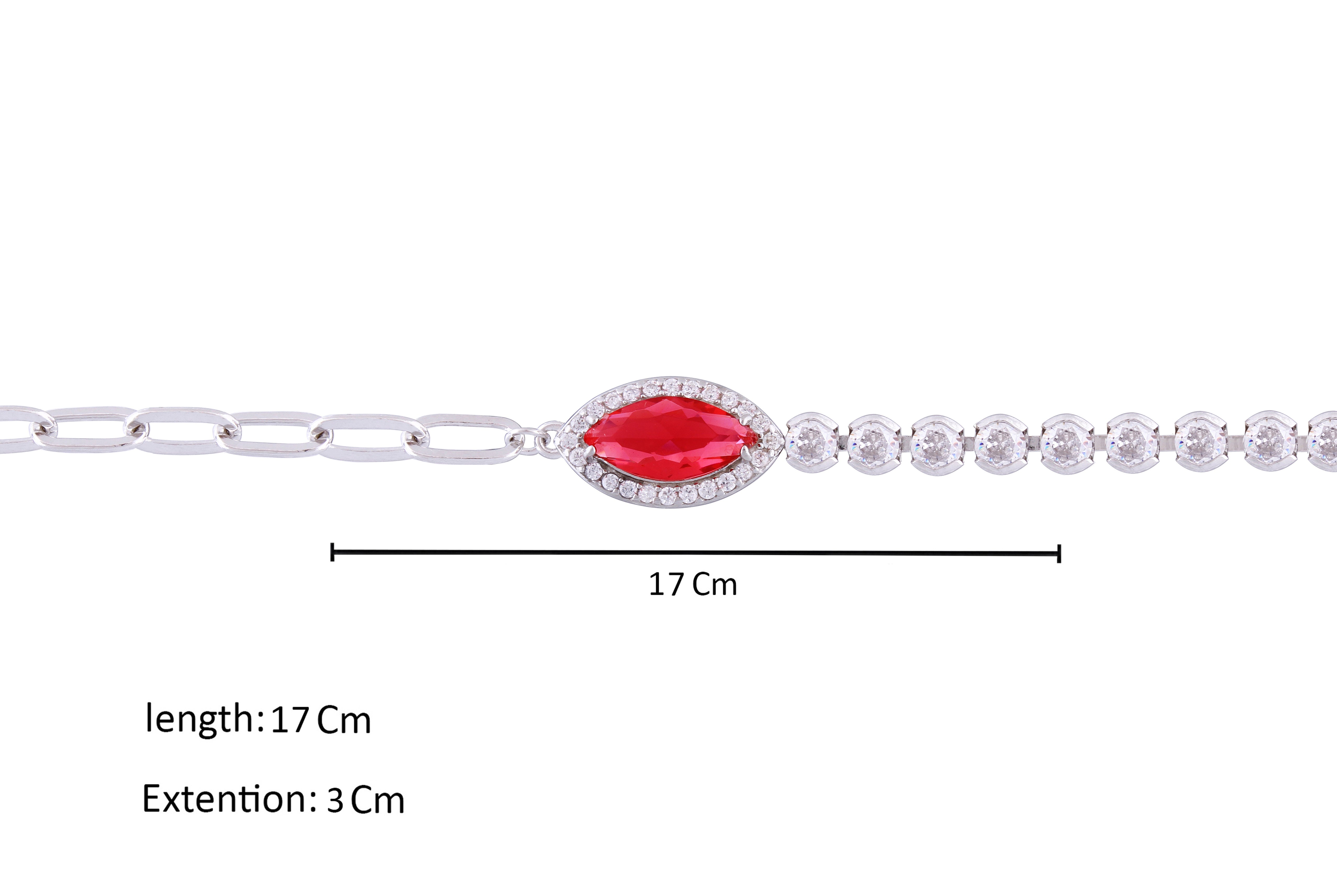 Asfour Crystal Paperclip Tennis Bracelet With Dark Rose Marquise Stone In 925 Sterling Silver-BD0014-O5W