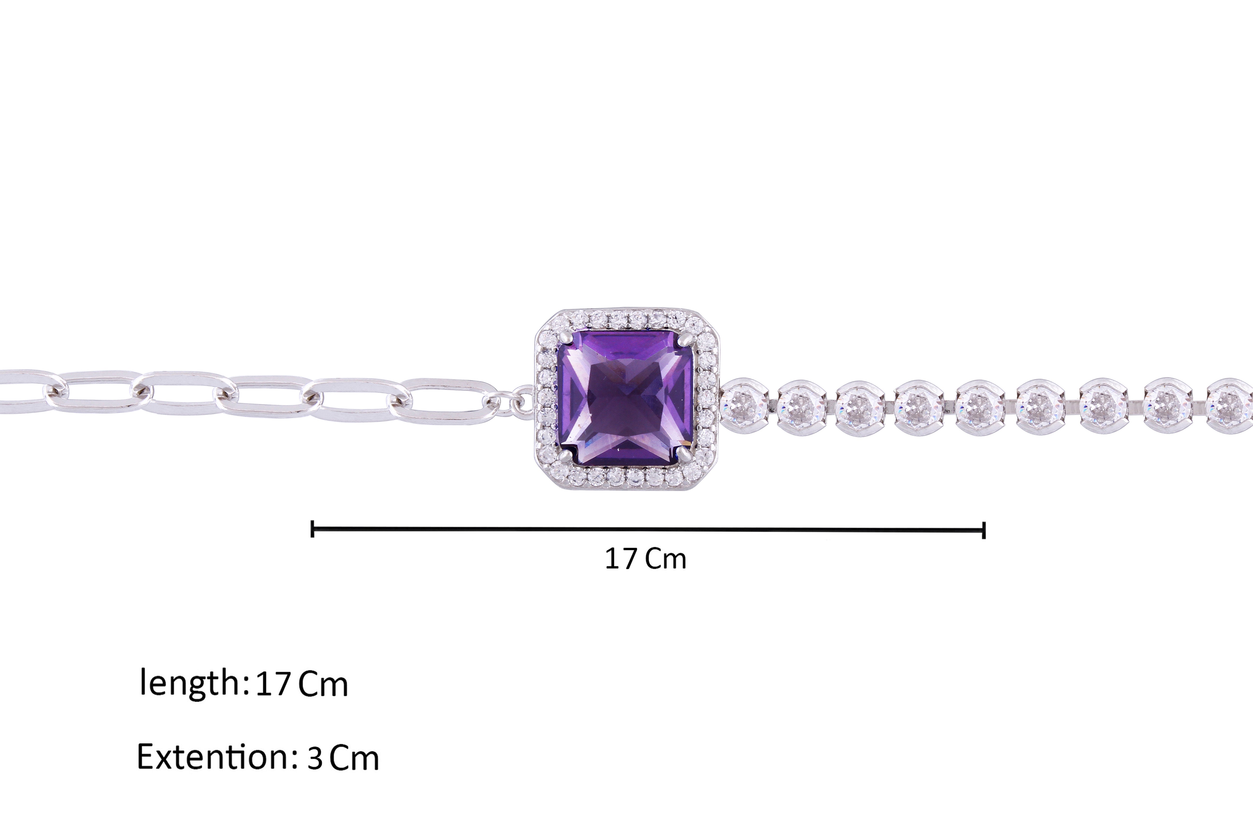 Asfour Crystal Paperclip Tennis Bracelet With Tenzanite Asscher Design In 925 Sterling Silver-BD0015-NW