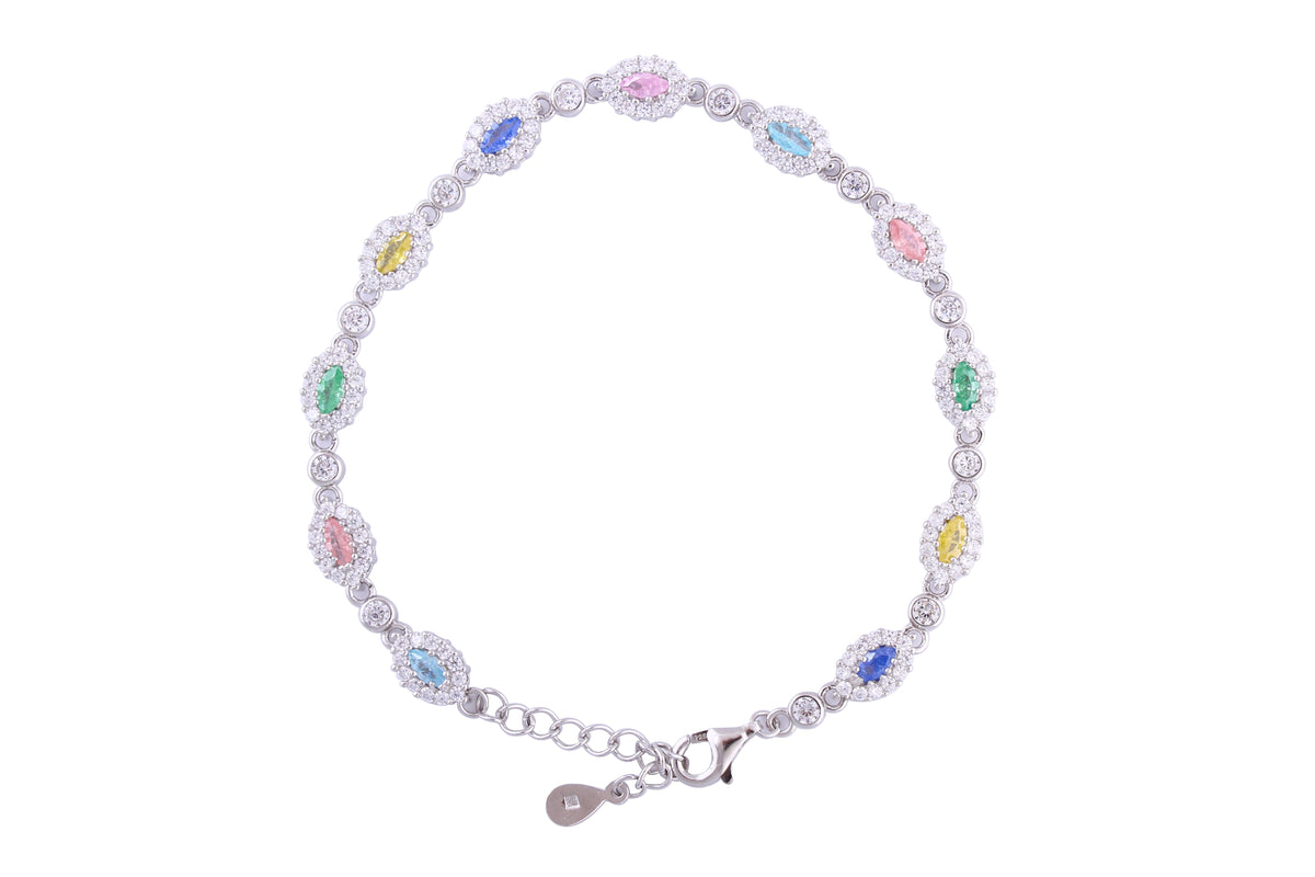 Asfour Crystal Tennis Bracelet With Multi Color Marquise Stones In 925 Sterling Silver-BD0017-K-A