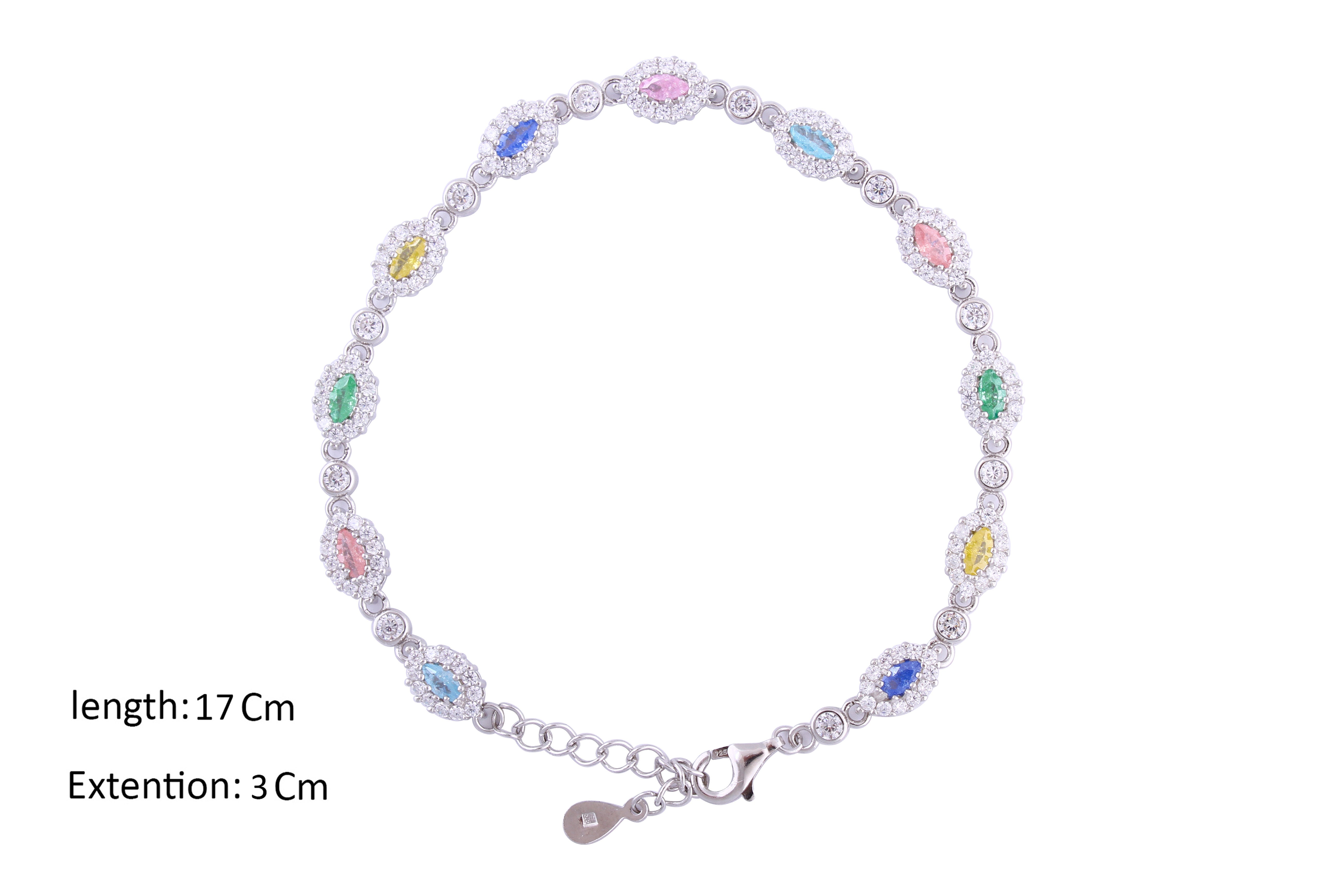 Asfour Crystal Tennis Bracelet With Multi Color Marquise Stones In 925 Sterling Silver-BD0017-K-A