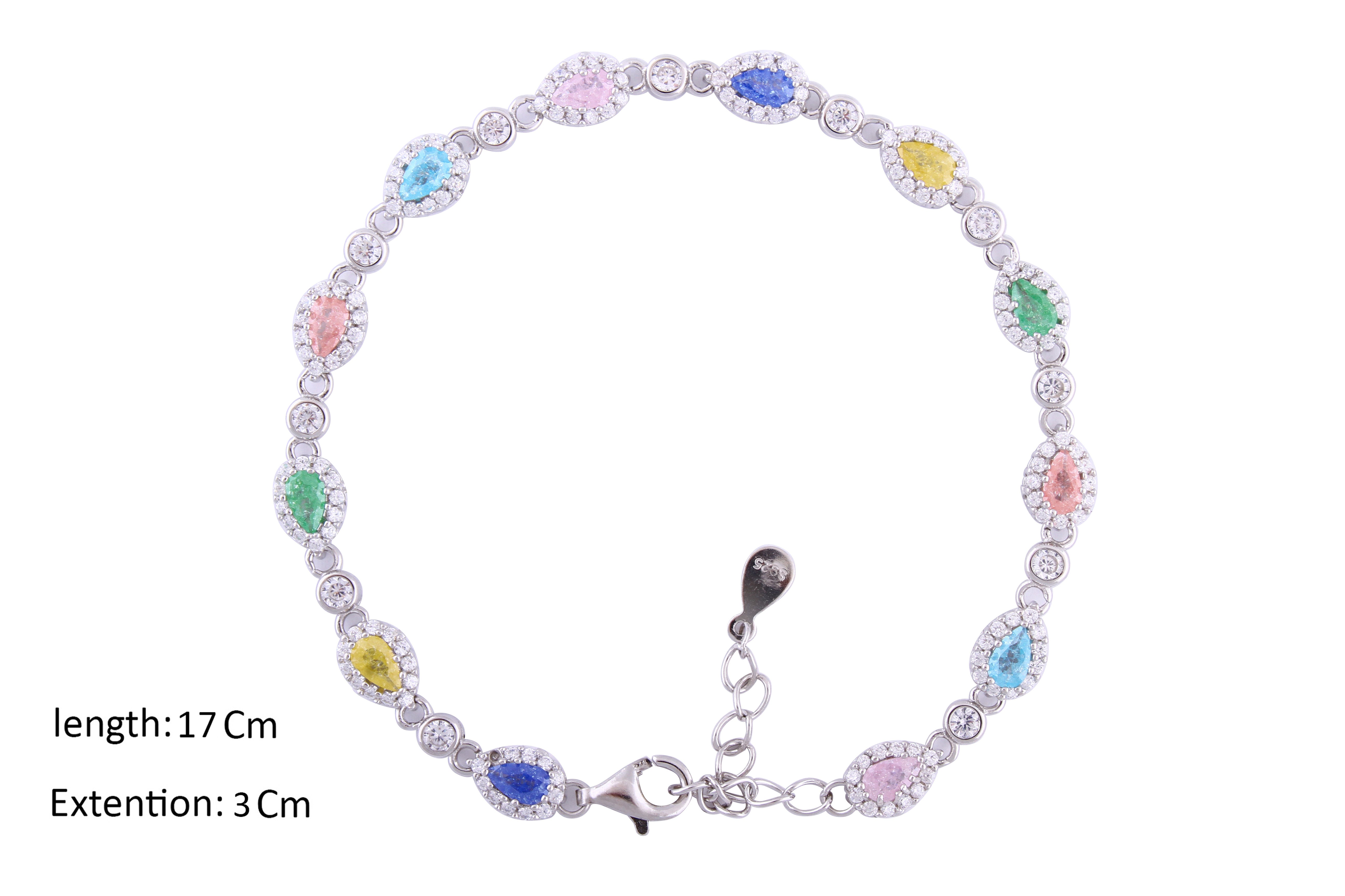 Asfour Crystal Tennis Bracelet With Multi Color Pear Design In 925 Sterling Silver-BD0020-K-A