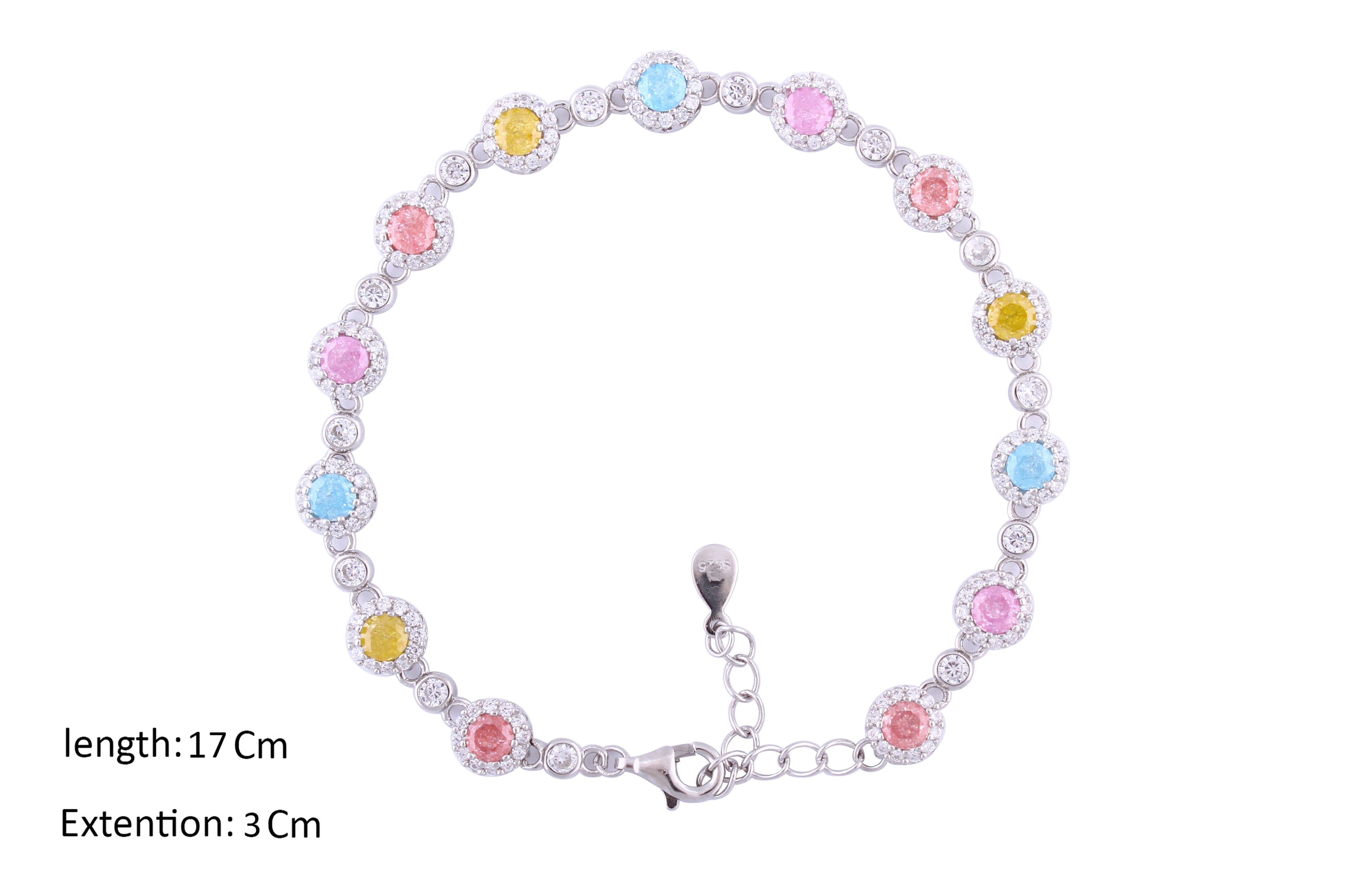 Asfour Crystal Tennis Bracelet With Multi Color Round Stones In 925 Sterling Silver-BD0024-K-A