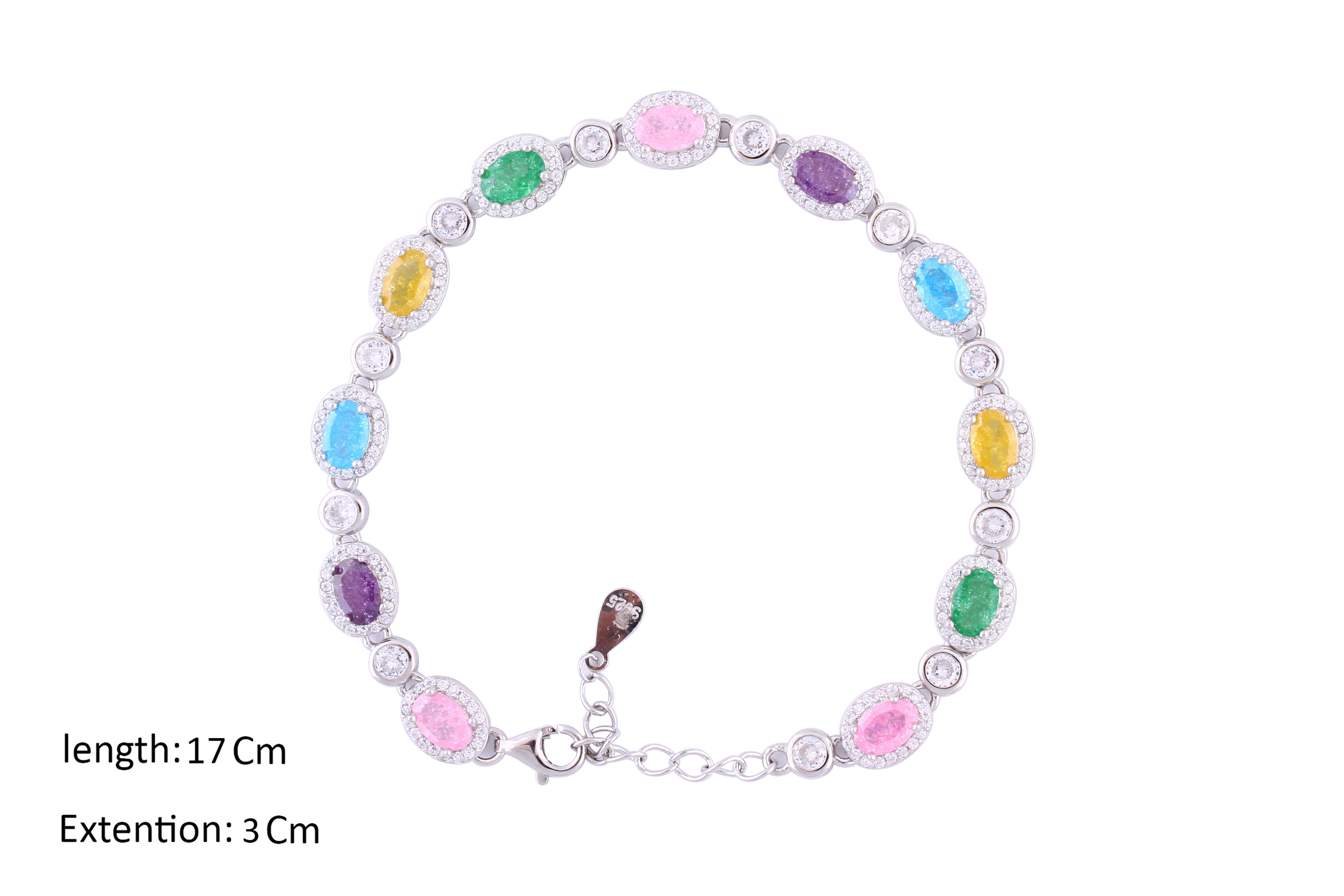 Asfour Crystal Tennis Bracelet With Multi Color Oval Stones In 925 Sterling Silver-BD0025-K-A