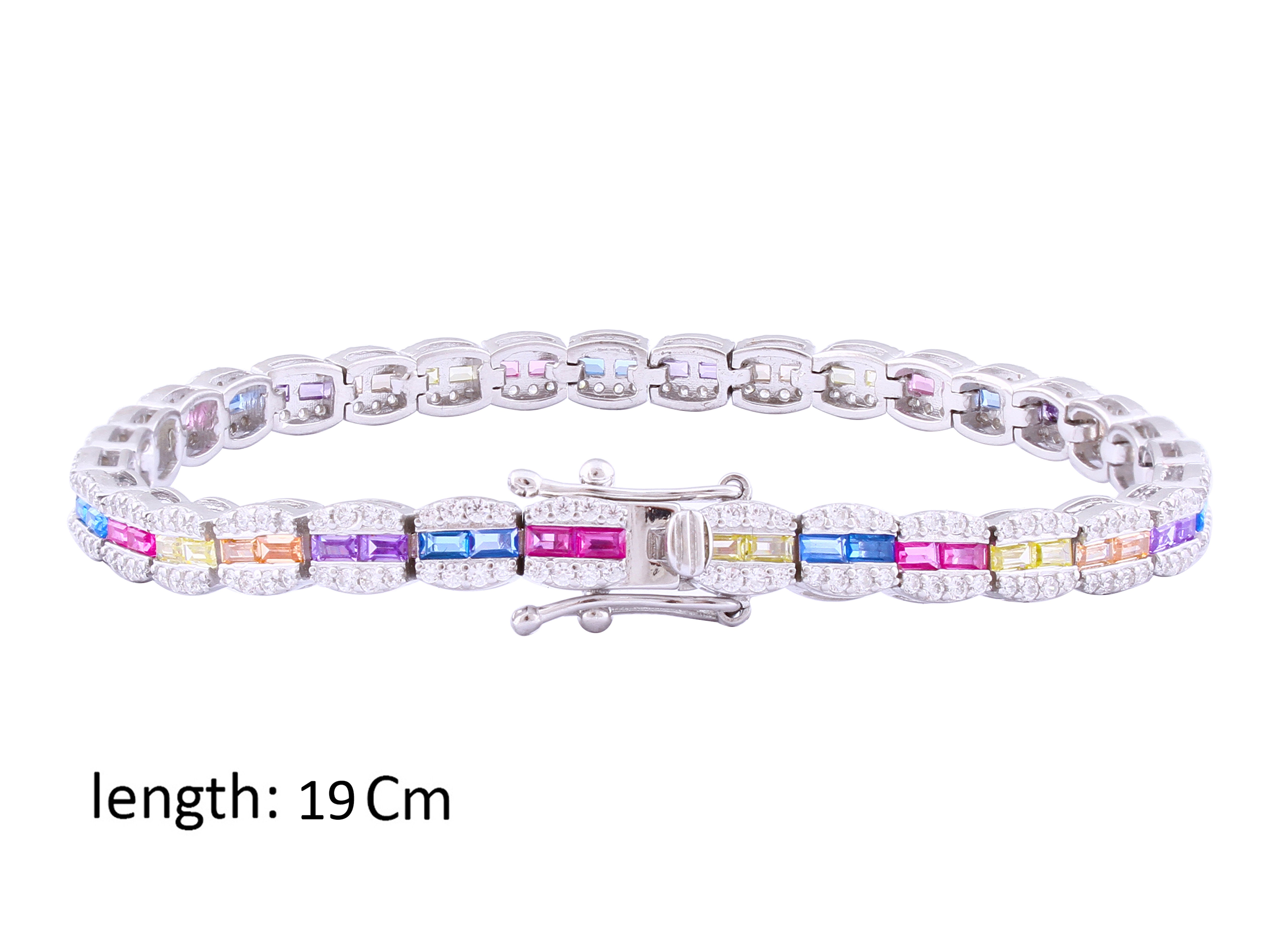 Asfour Crystal Tennis Bracelet With Multi Color Zircon Stones In 925 Sterling Silver BD0040-K