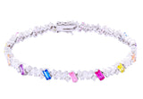 Asfour Crystal Tennis Bracelet With Multi Color Baguette Stones In 925 Sterling Silver BD0044-K