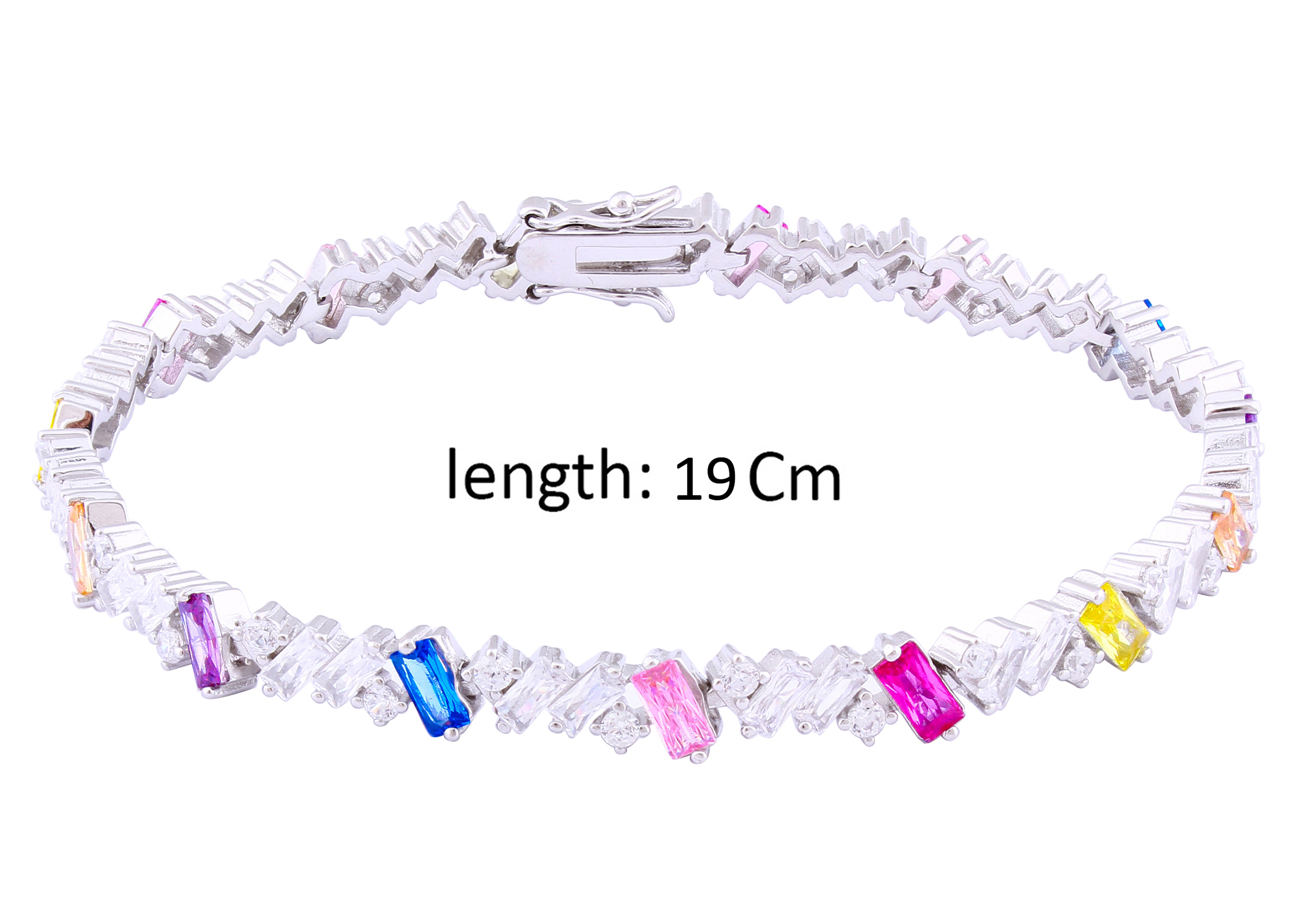 Asfour Crystal Tennis Bracelet With Multi Color Baguette Stones In 925 Sterling Silver BD0044-K