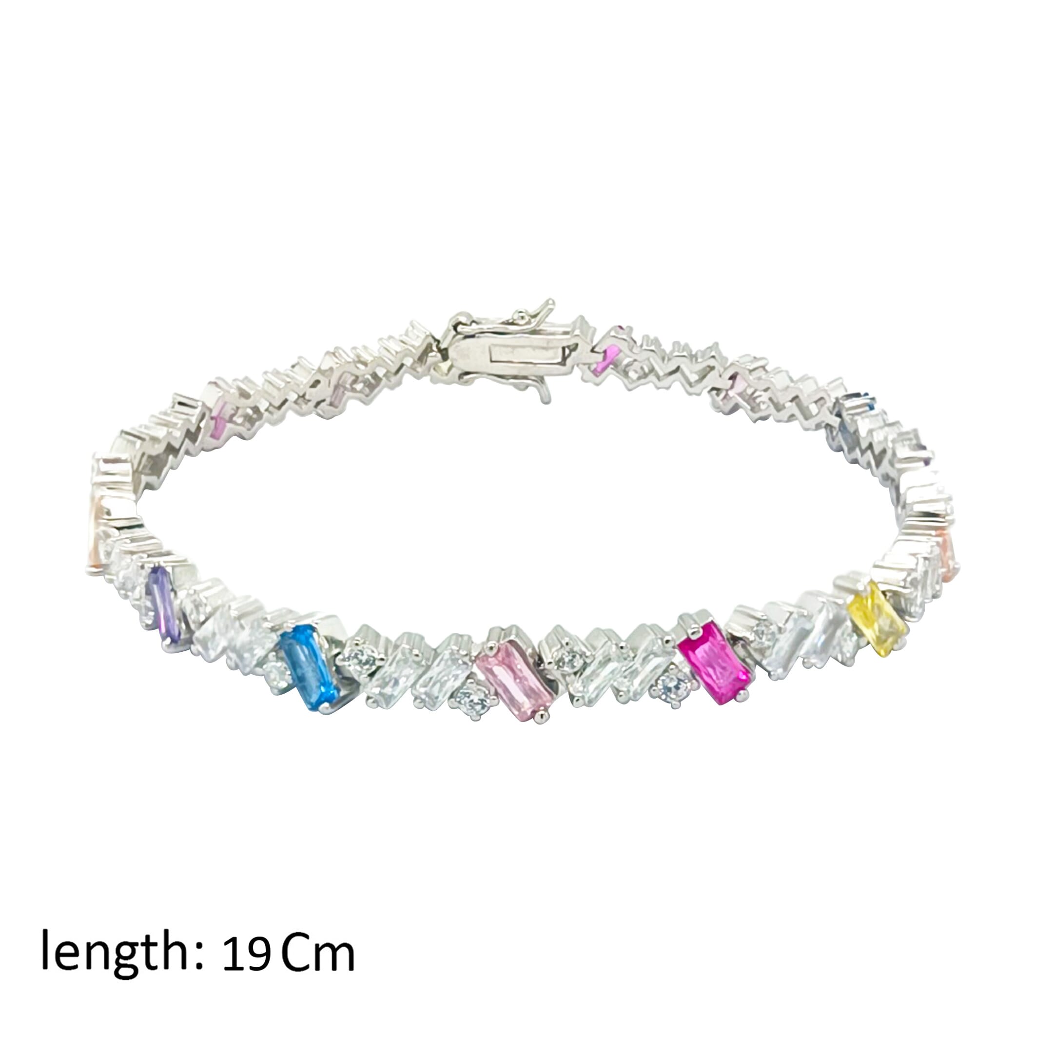 Asfour Crystal Colorful Bracelet With Multi Color Baguette Zircon In 925 Sterling Silver-BD0044-K