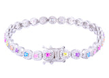 Asfour Crystal Tennis Bracelet With Multi Color Oval Design In 925 Sterling Silver BD0046-K