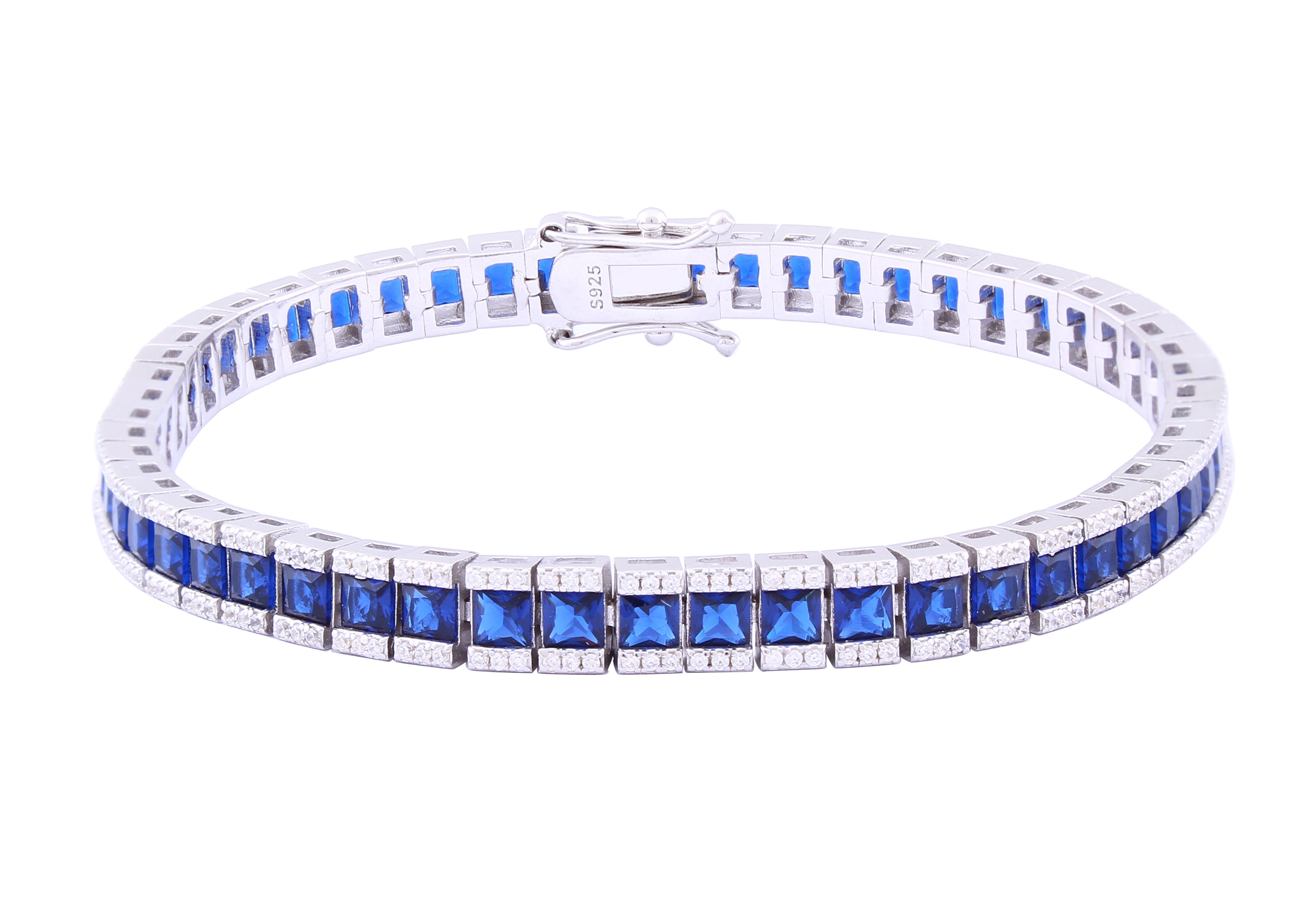 Asfour Crystal Tennis Bracelet With Blue Zircon Stones In 925 Sterling Silver BD0047-B