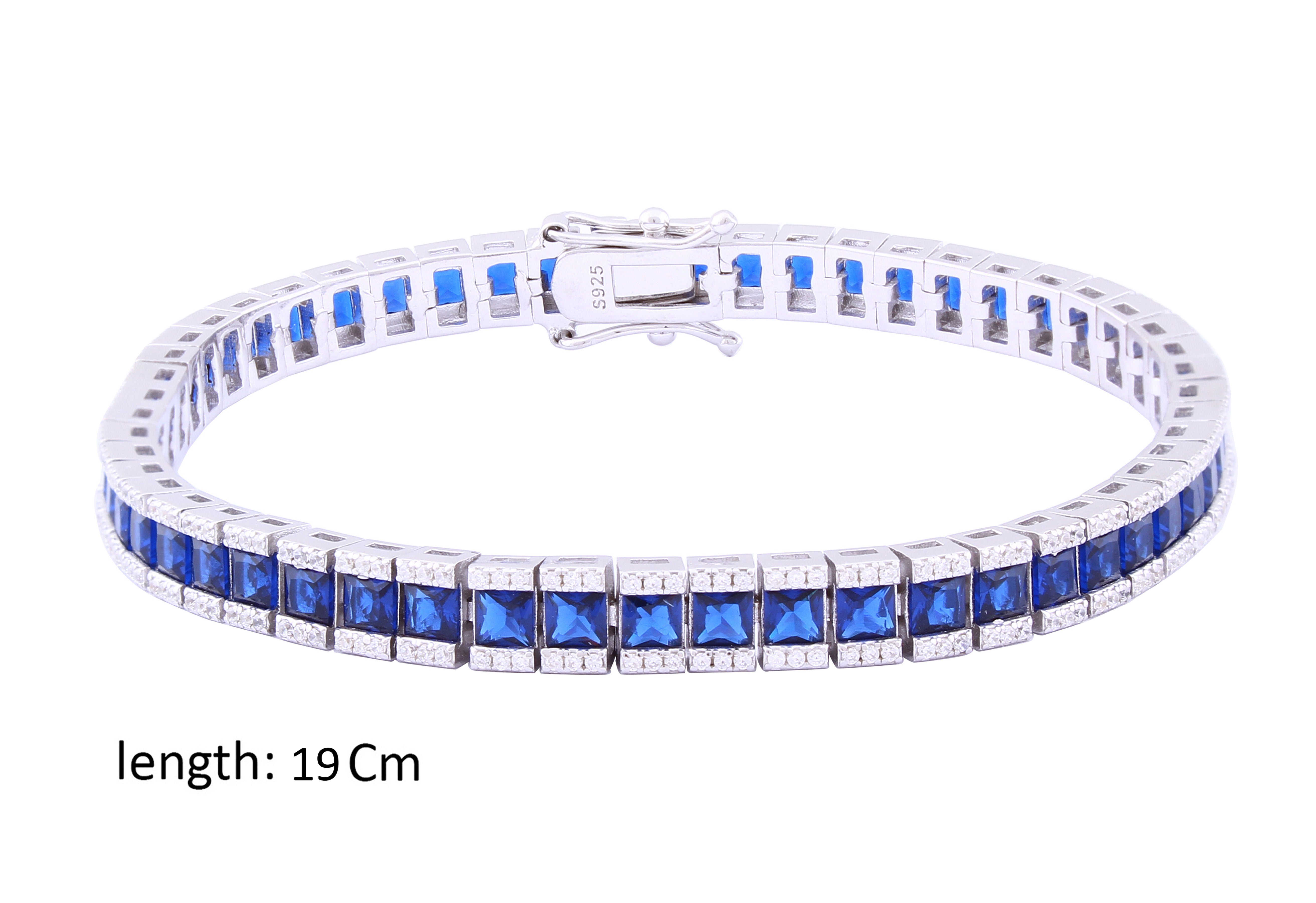 Asfour Crystal Tennis Bracelet With Blue Zircon Stones In 925 Sterling Silver BD0047-B