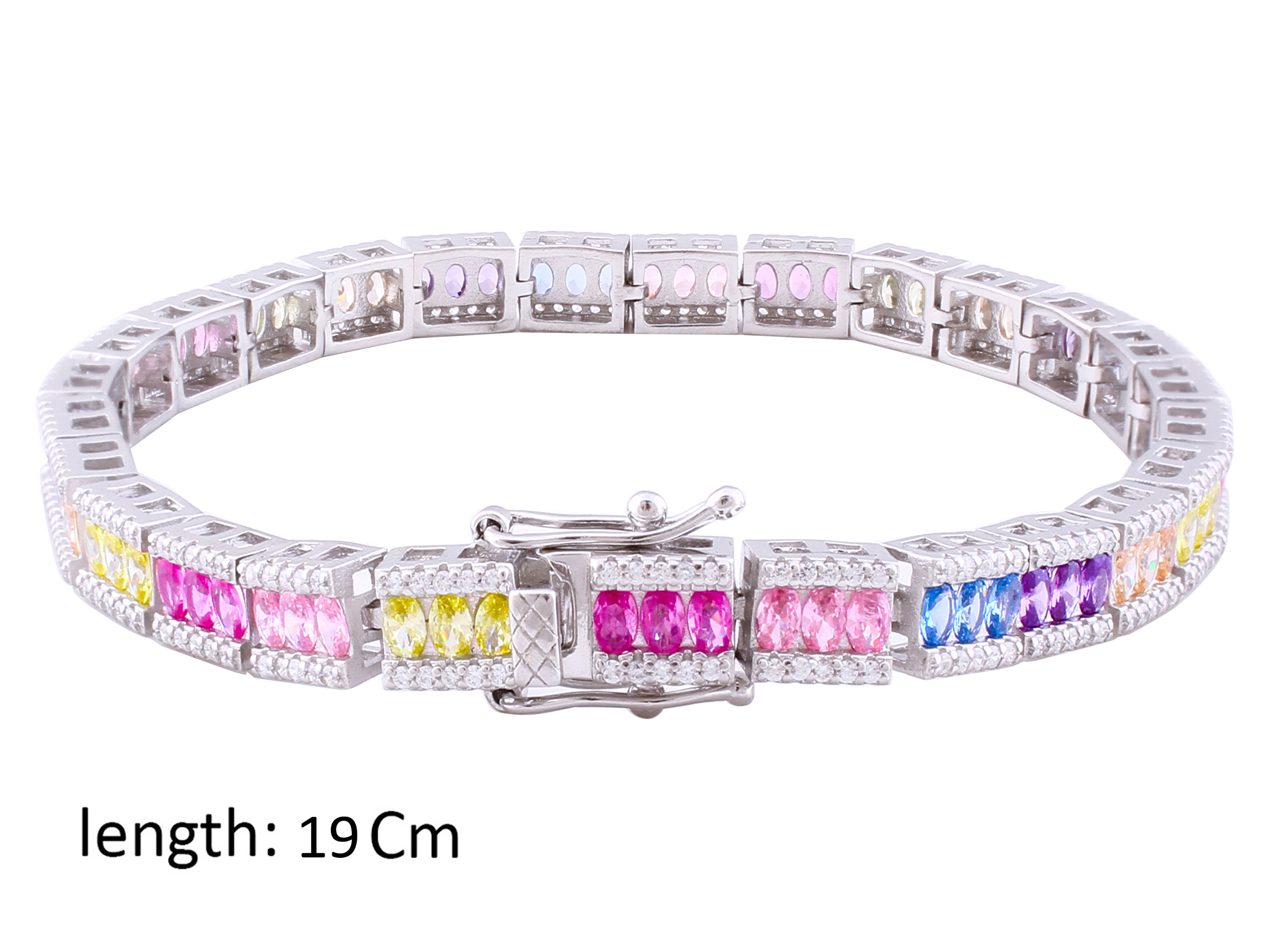 Asfour Crystal Tennis Bracelet With Multi Color Zircon Stones In 925 Sterling Silver BD0048-K