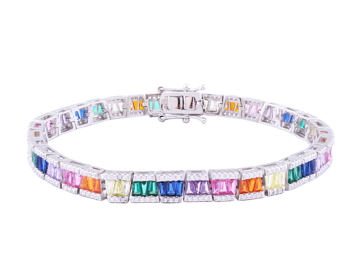 Asfour Crystal Tennis Bracelet With Multi Color Zircon Stones In 925 Sterling Silver BD0049-K