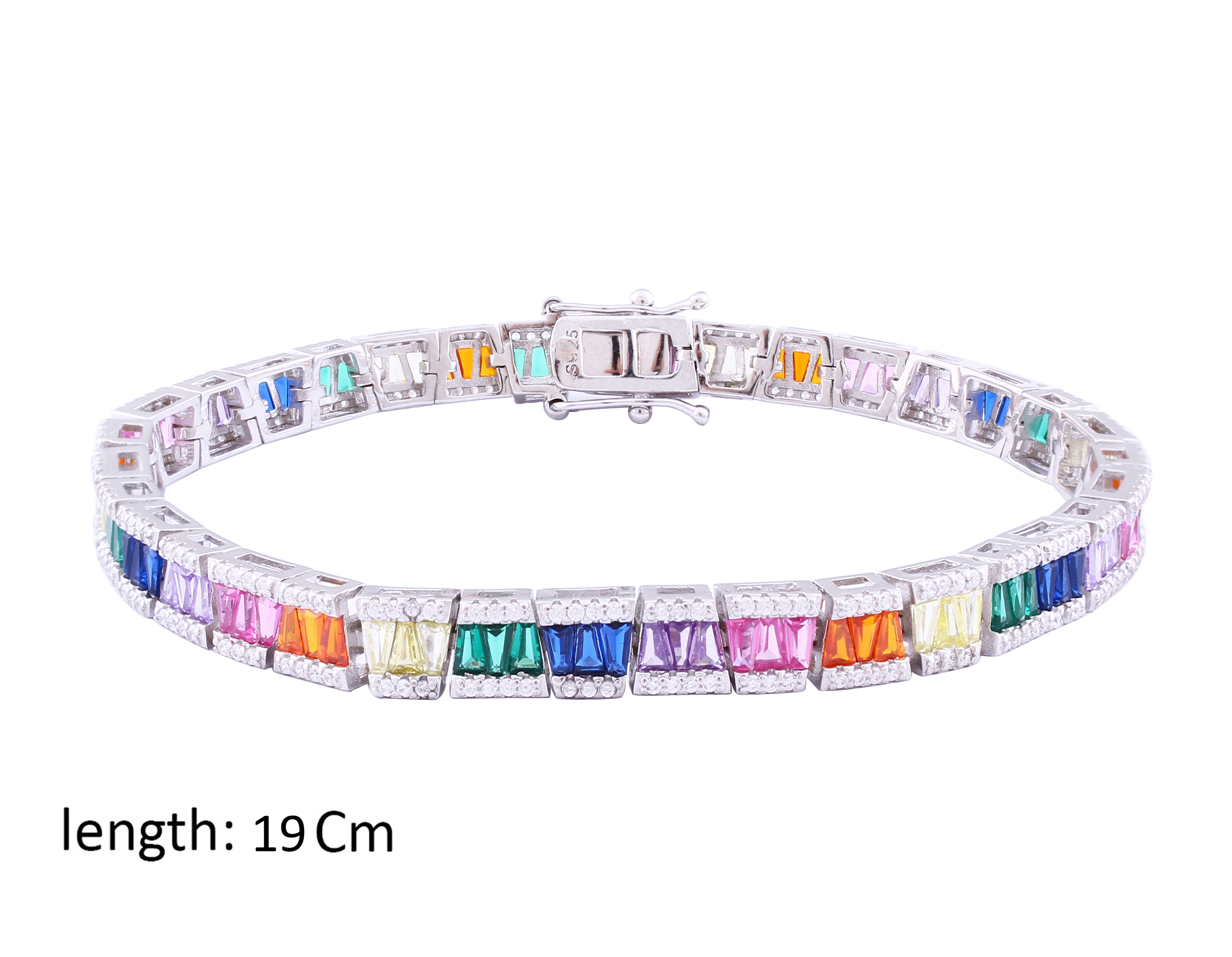 Asfour Crystal Tennis Bracelet With Multi Color Zircon Stones In 925 Sterling Silver BD0049-K