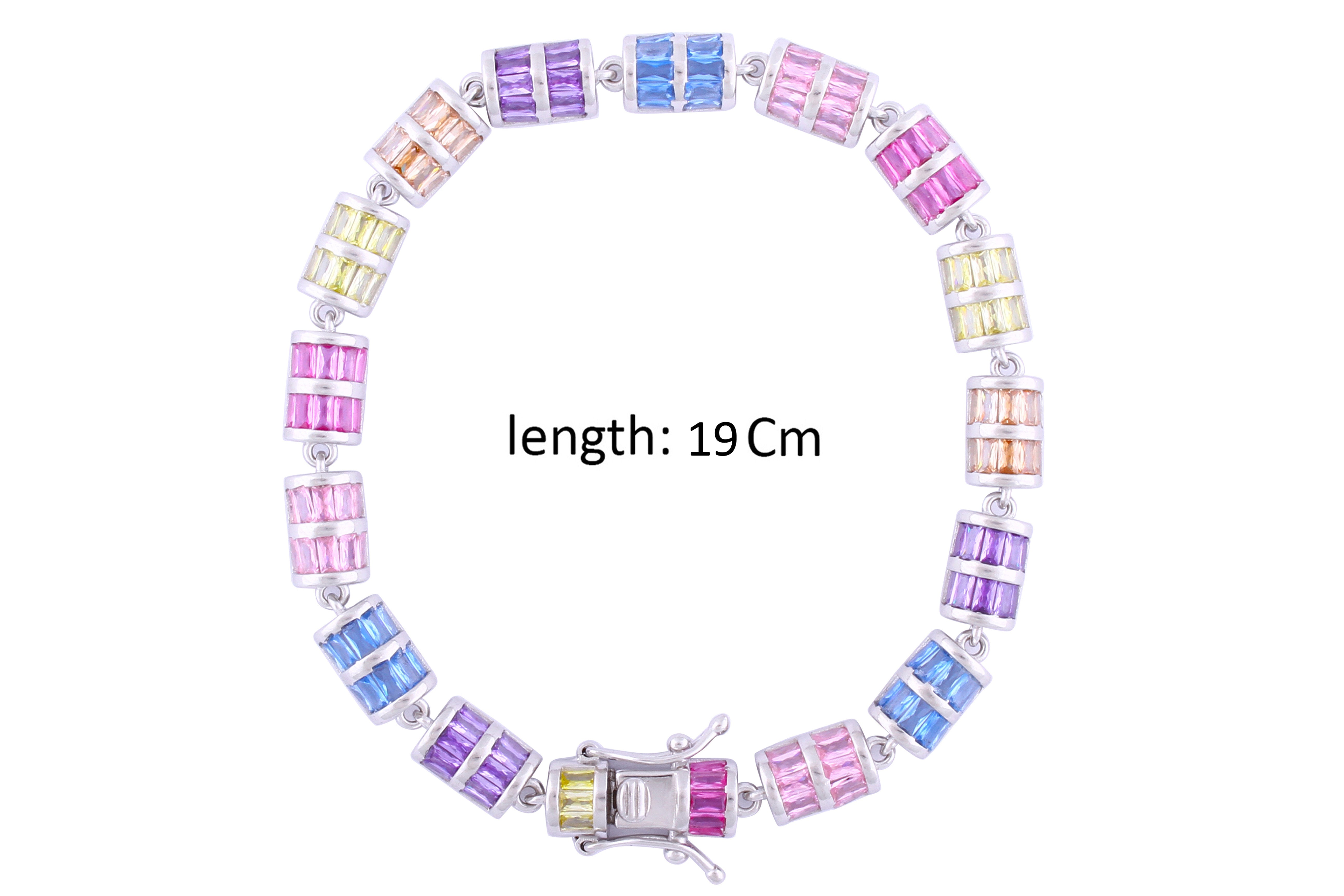 Asfour Crystal Fashion Bracelet With Multi Color Baguette Zircon In 925 Sterling Silver BD0052-K