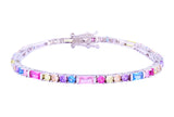 Asfour Crystal Tennis Bracelet With Multi Color Zircon Stones In 925 Sterling Silver BD0053-K