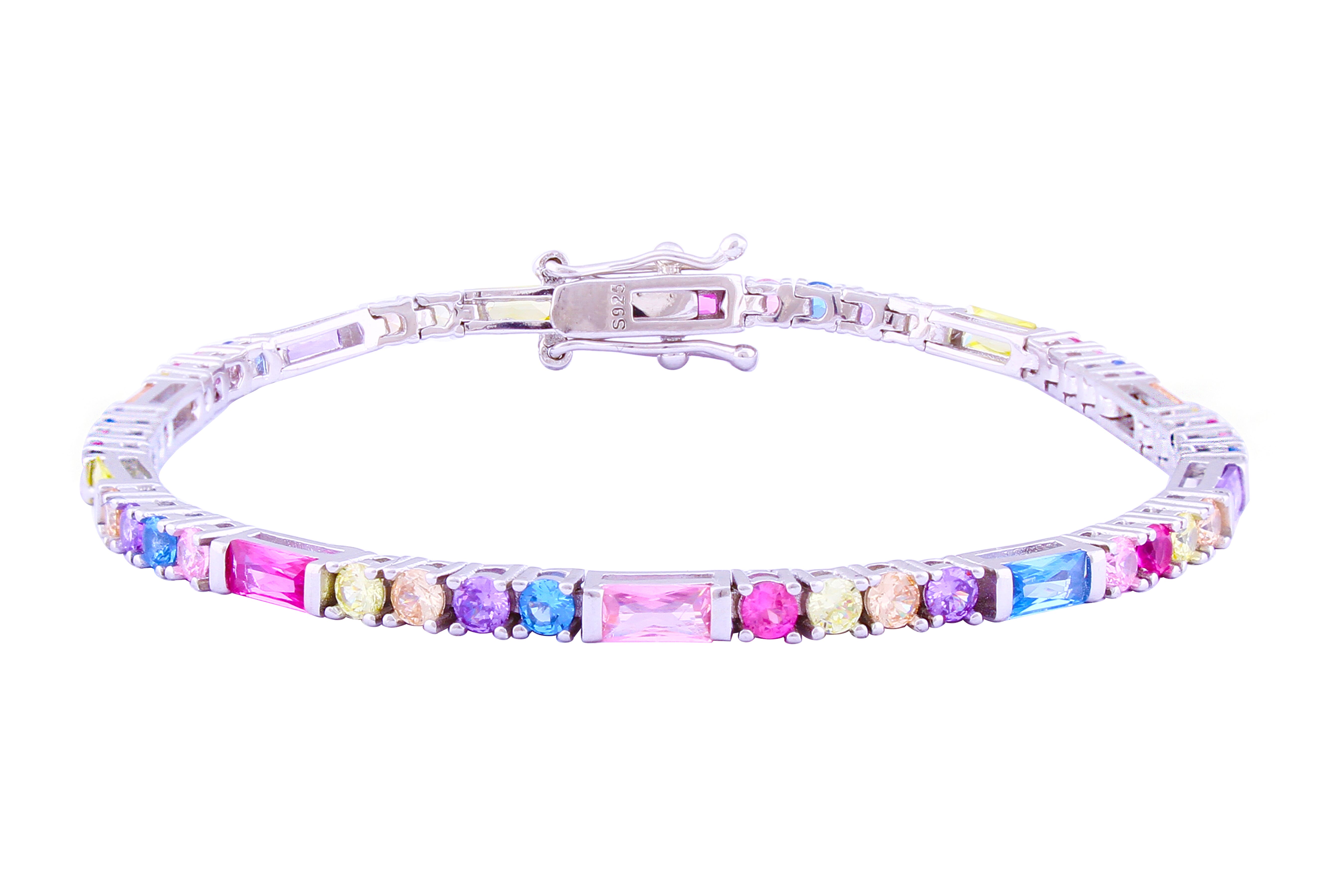 Asfour Crystal Tennis Bracelet With Multi Color Zircon Stones In 925 Sterling Silver BD0053-K