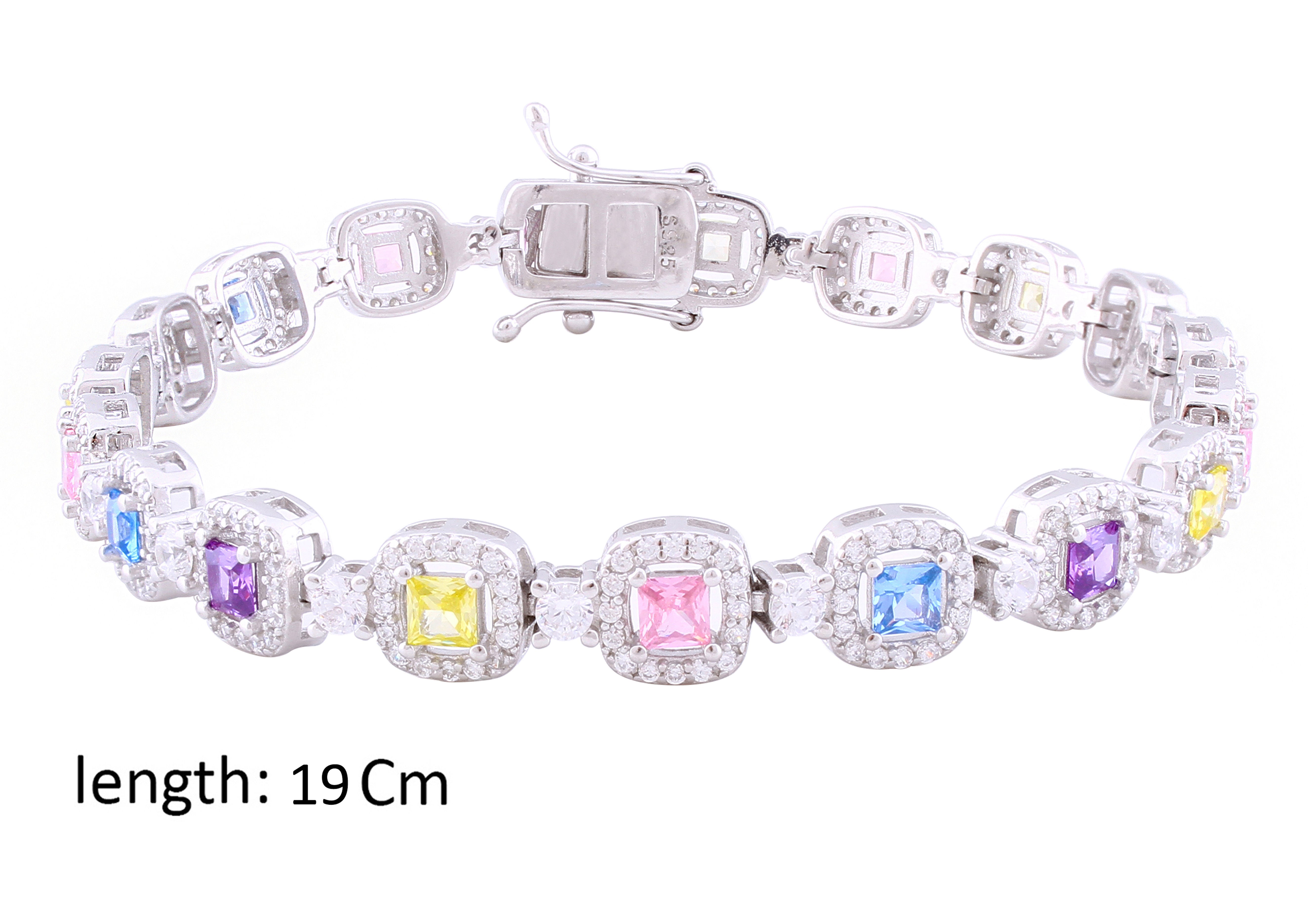 Asfour Crystal Tennis Bracelet With Multi Color Zircon Stones In 925 Sterling Silver BD0054-K