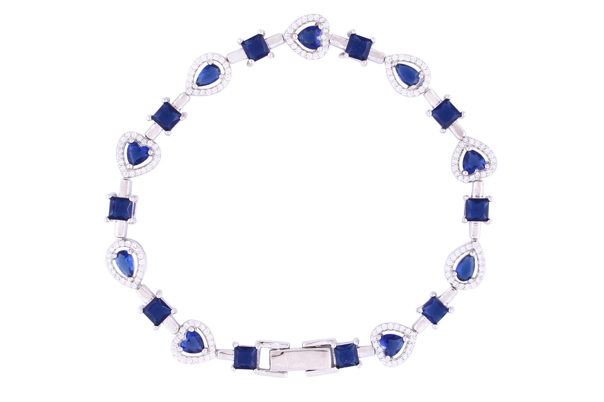 Asfour Crystal Fashion Bracelet With Blue Heart & Pear Design In 925 Sterling Silver BD0057-B