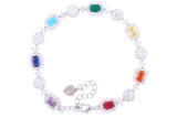 Asfour Crystal Tennis Bracelet With Multi Color Zircon Stones In 925 Sterling Silver BD0061-K