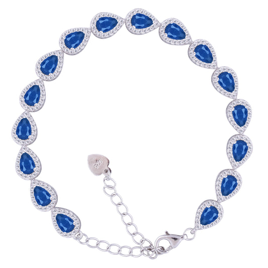 Asfour Crystal Tennis Bracelet With Turquoise Pear & Emerald Zircon In 925 Sterling Silver