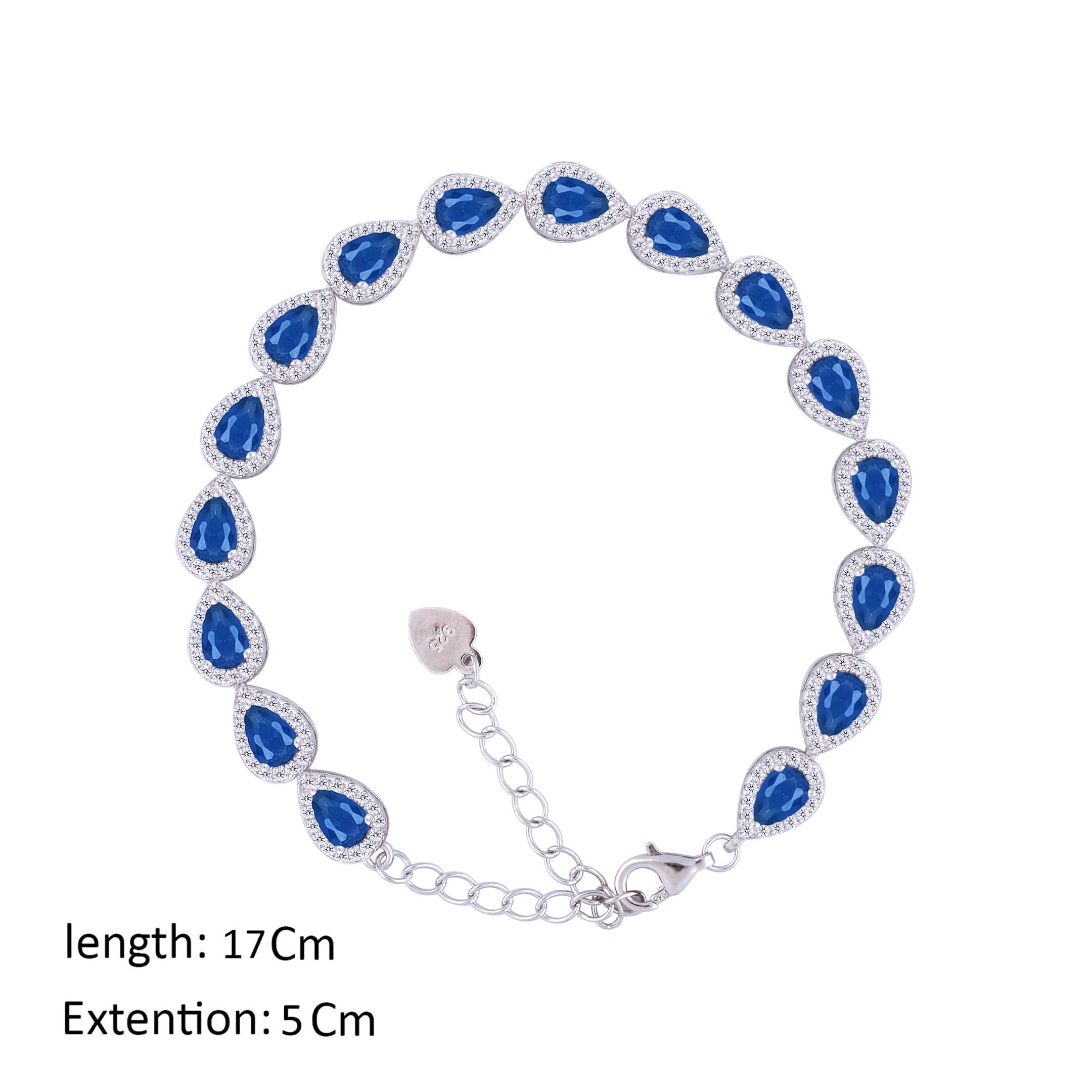 Asfour Crystal Tennis Bracelet With Blue Pear Design In 925 Sterling Silver-BD0062-B