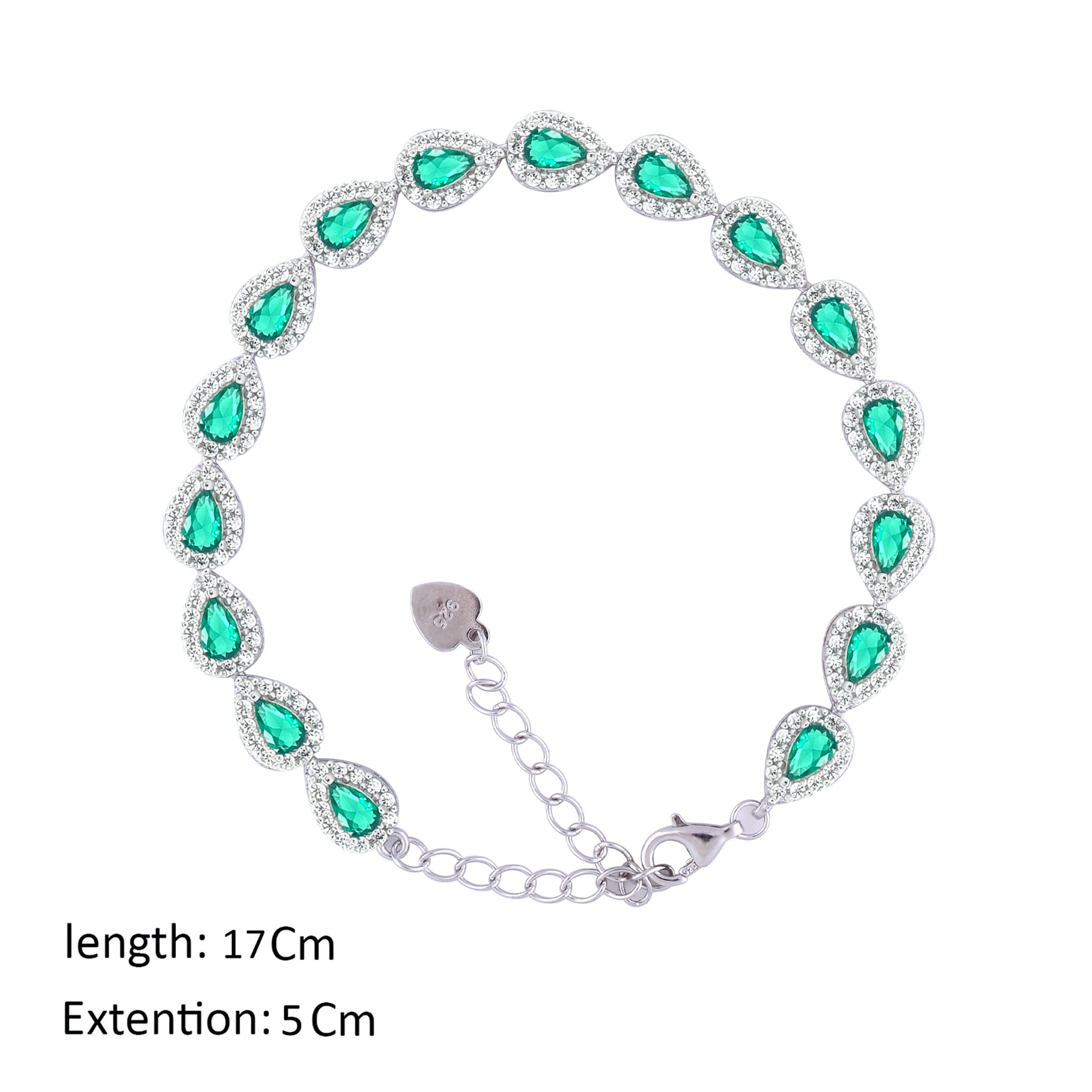 Asfour Crystal Tennis Bracelet With Emerald Pear Design In 925 Sterling Silver-BD0062-G