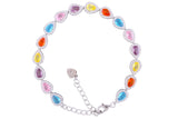 Asfour Crystal Tennis Bracelet With Multi Color Pear Design In 925 Sterling Silver BD0062-K