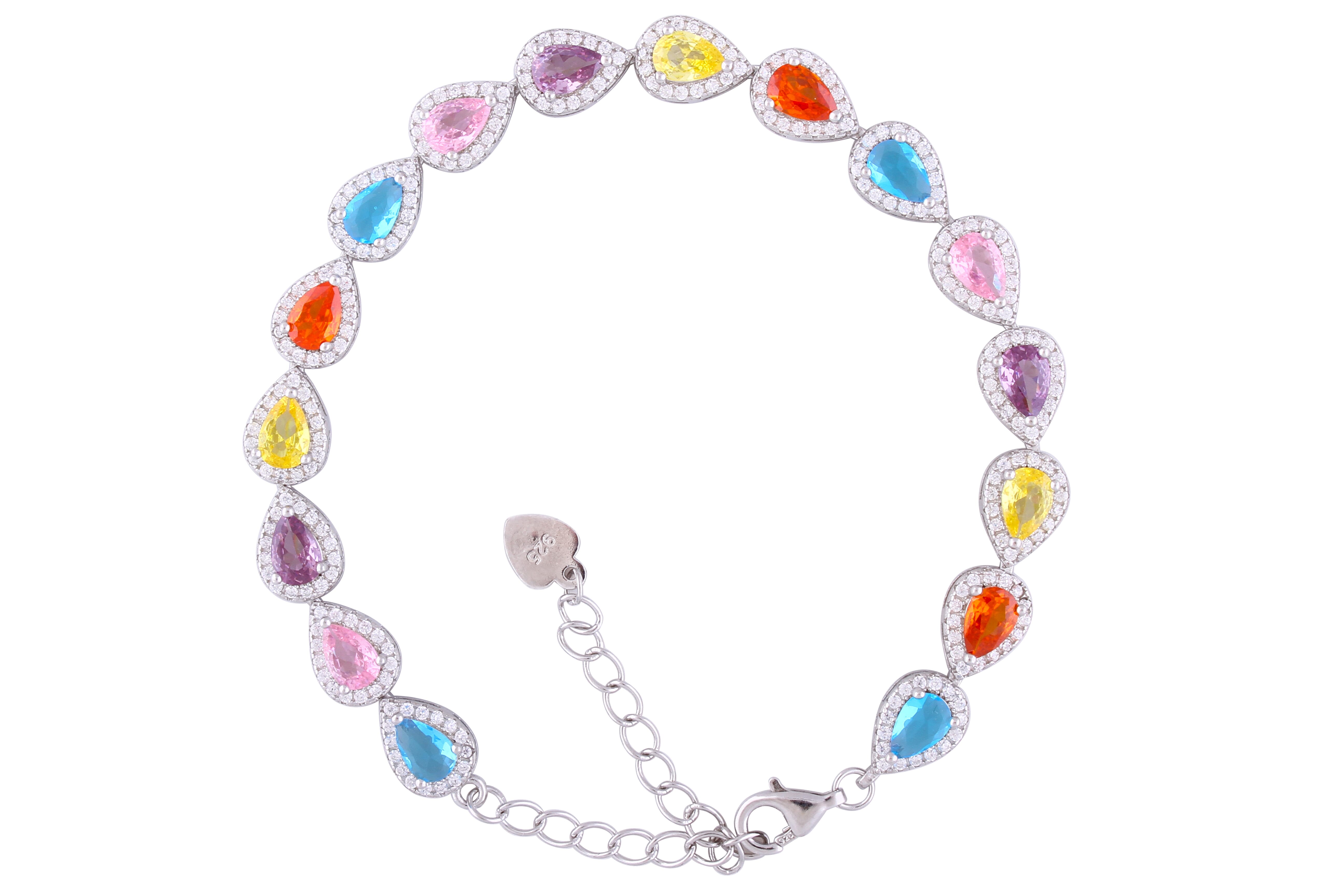 Asfour Crystal Tennis Bracelet With Multi Color Pear Design In 925 Sterling Silver BD0062-K