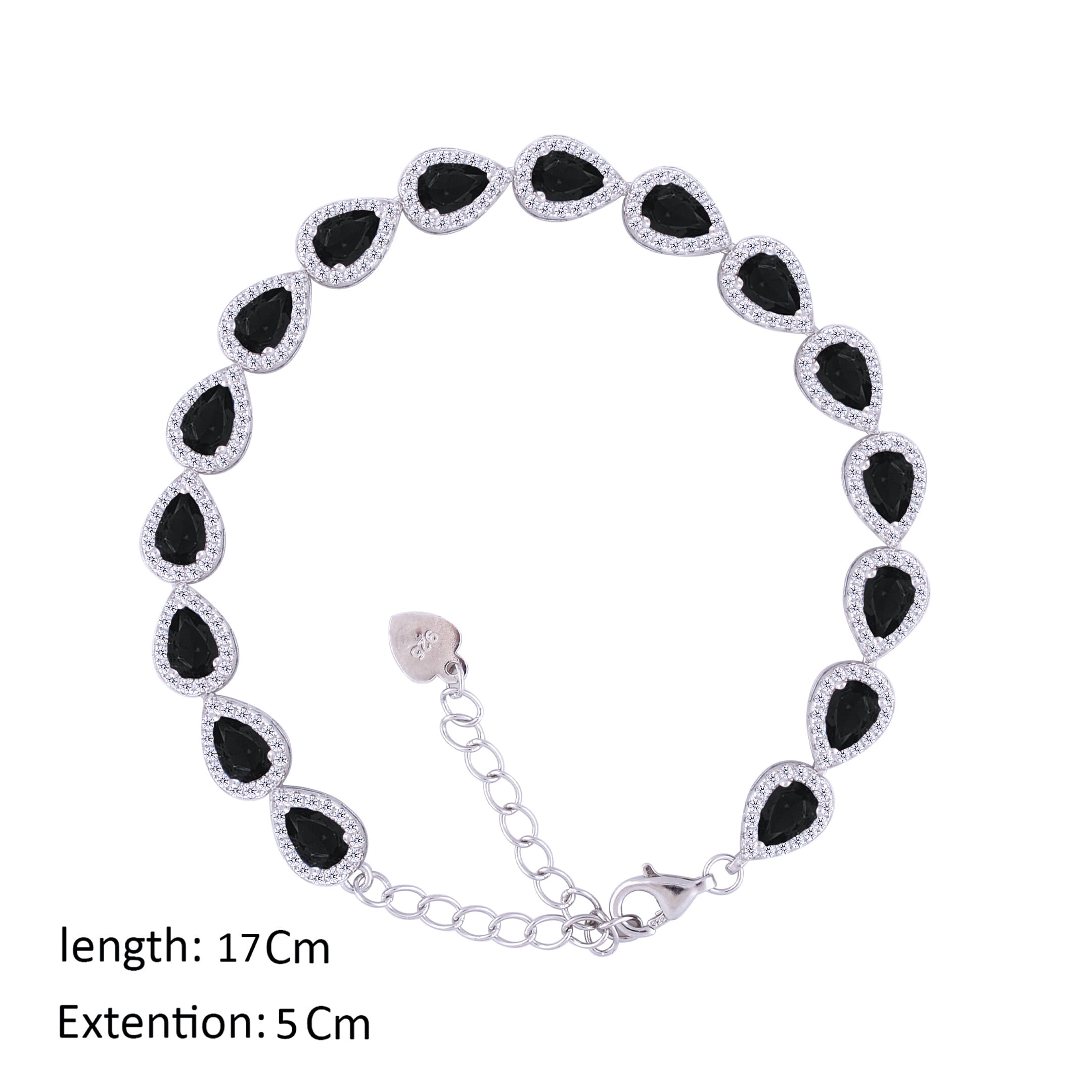 Asfour Crystal Tennis Bracelet With Black Pear Design In 925 Sterling Silver-BD0062-P