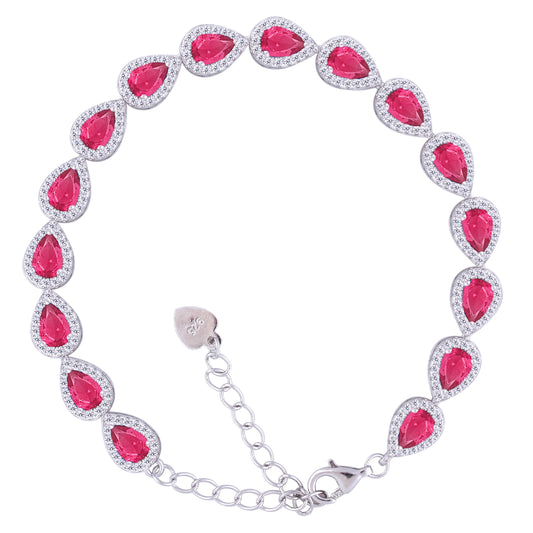 Asfour Crystal Tennis Bracelet With Turquoise Pear & Emerald Zircon In 925 Sterling Silver