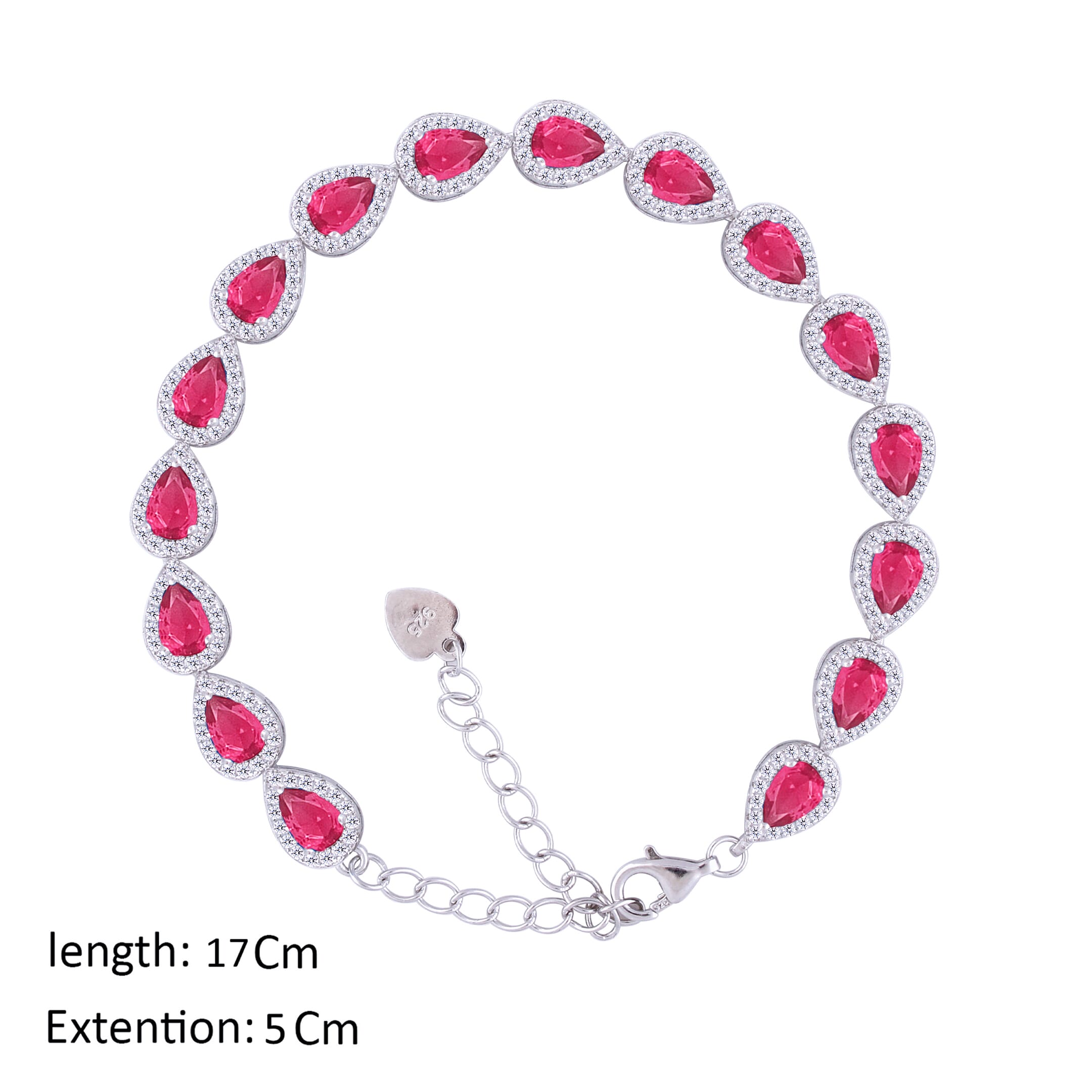 Asfour Crystal Tennis Bracelet With Ruby Pear Design In 925 Sterling Silver-BD0062-R