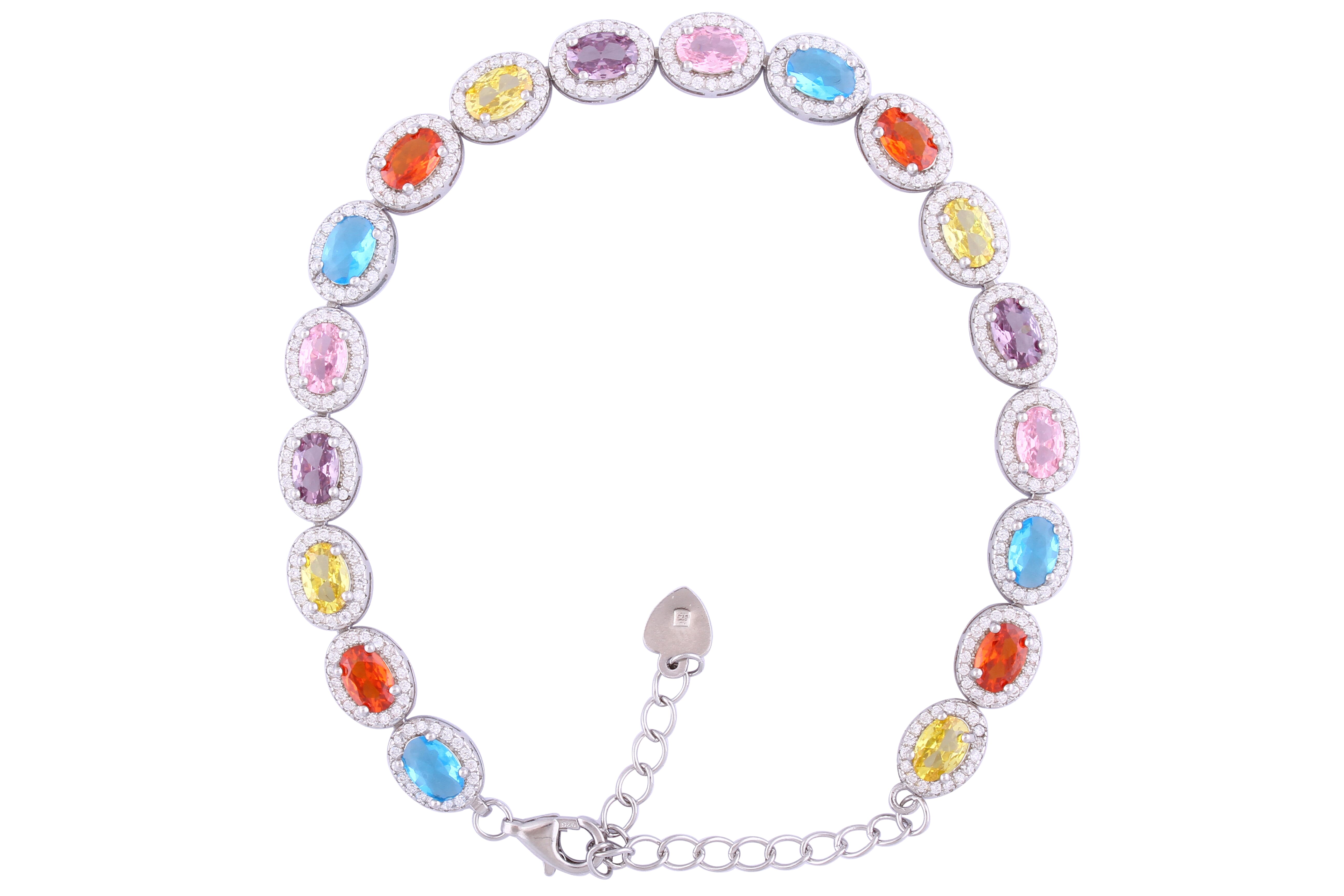 Asfour Crystal Tennis Bracelet With Multi Color Oval Design In 925 Sterling Silver BD0063-K