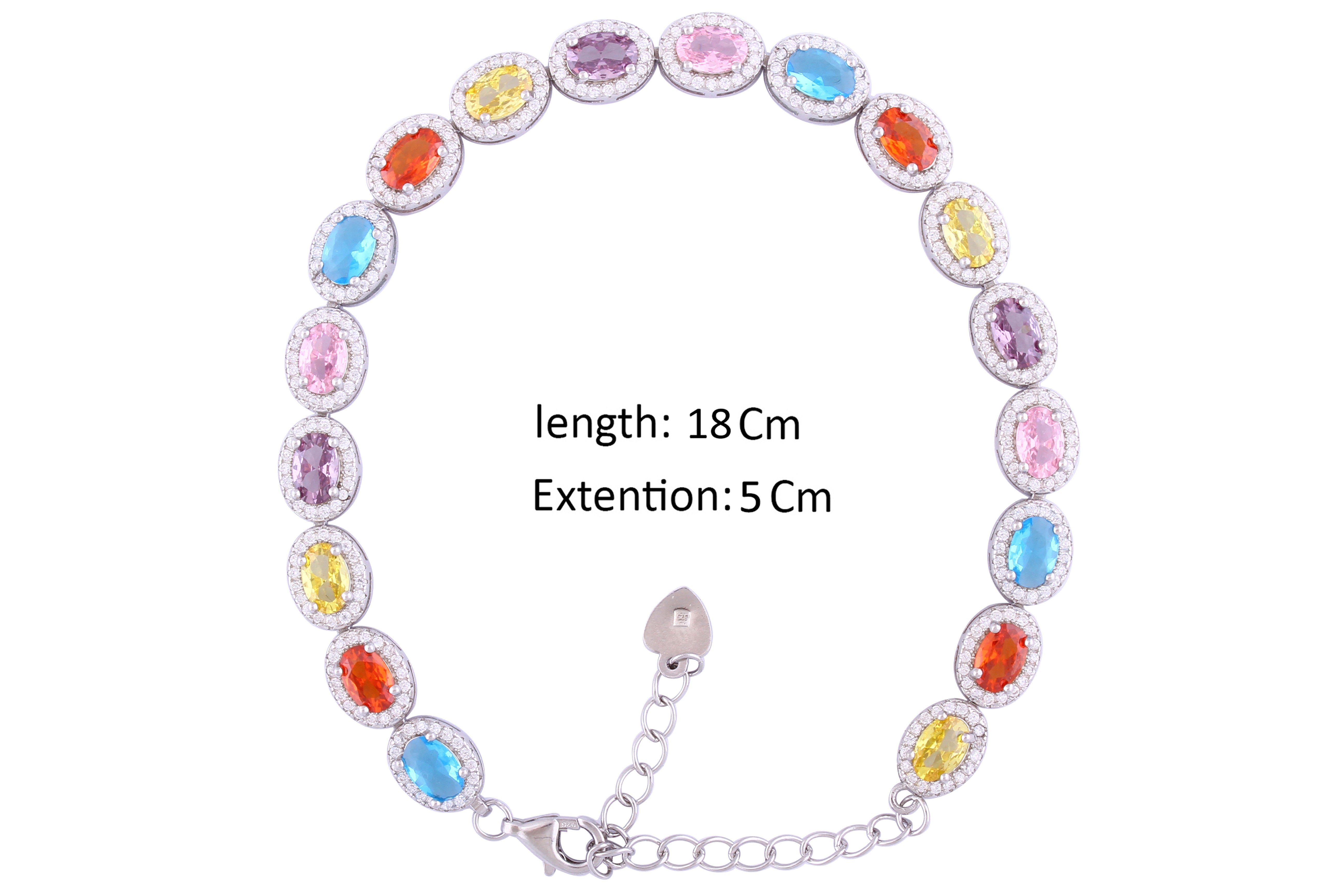 Asfour Crystal Tennis Bracelet With Multi Color Oval Design In 925 Sterling Silver BD0063-K