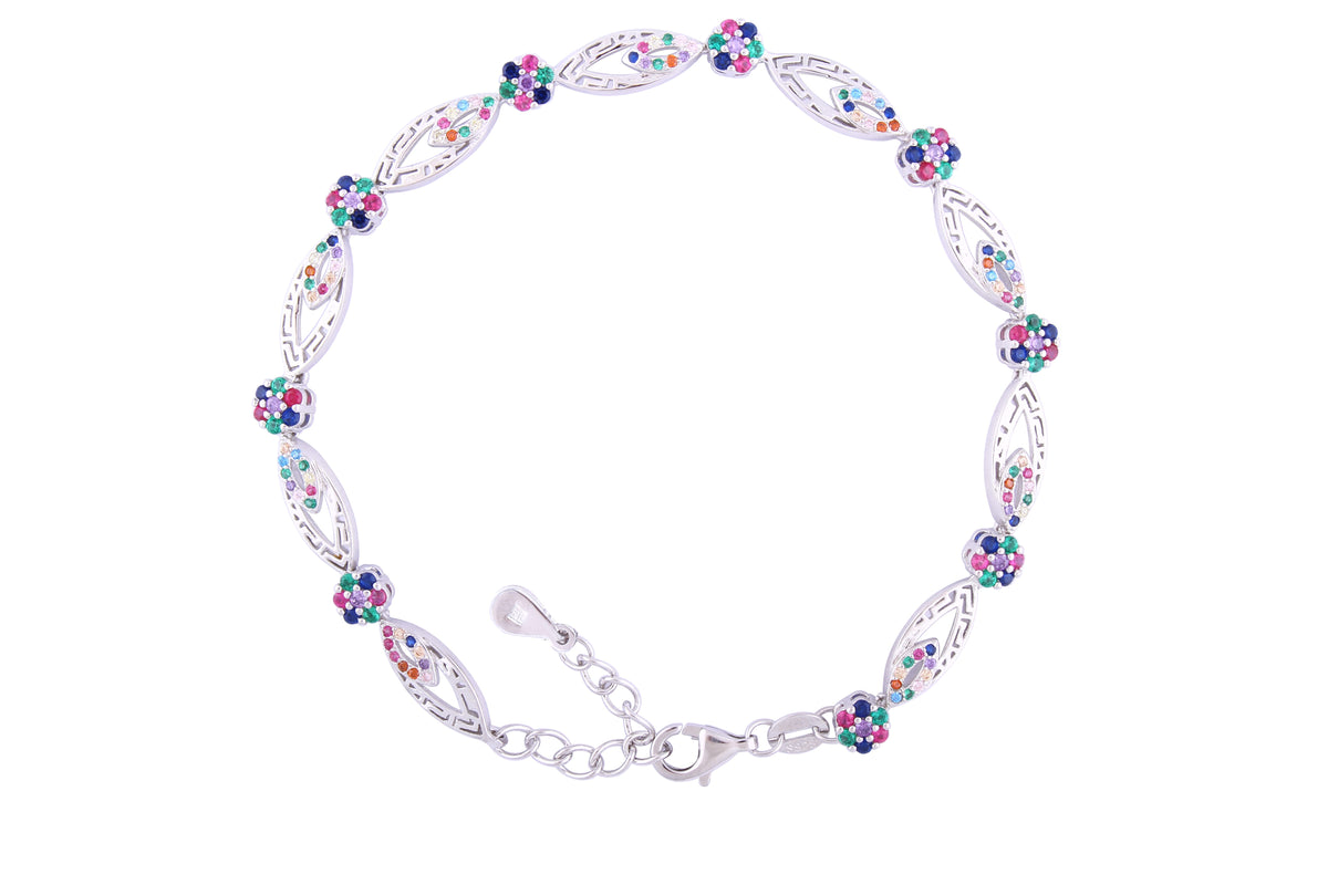 Asfour Crystal Fashion Bracelet With Multi Color Art Deco Design In 925 Sterling Silver BD0065-K