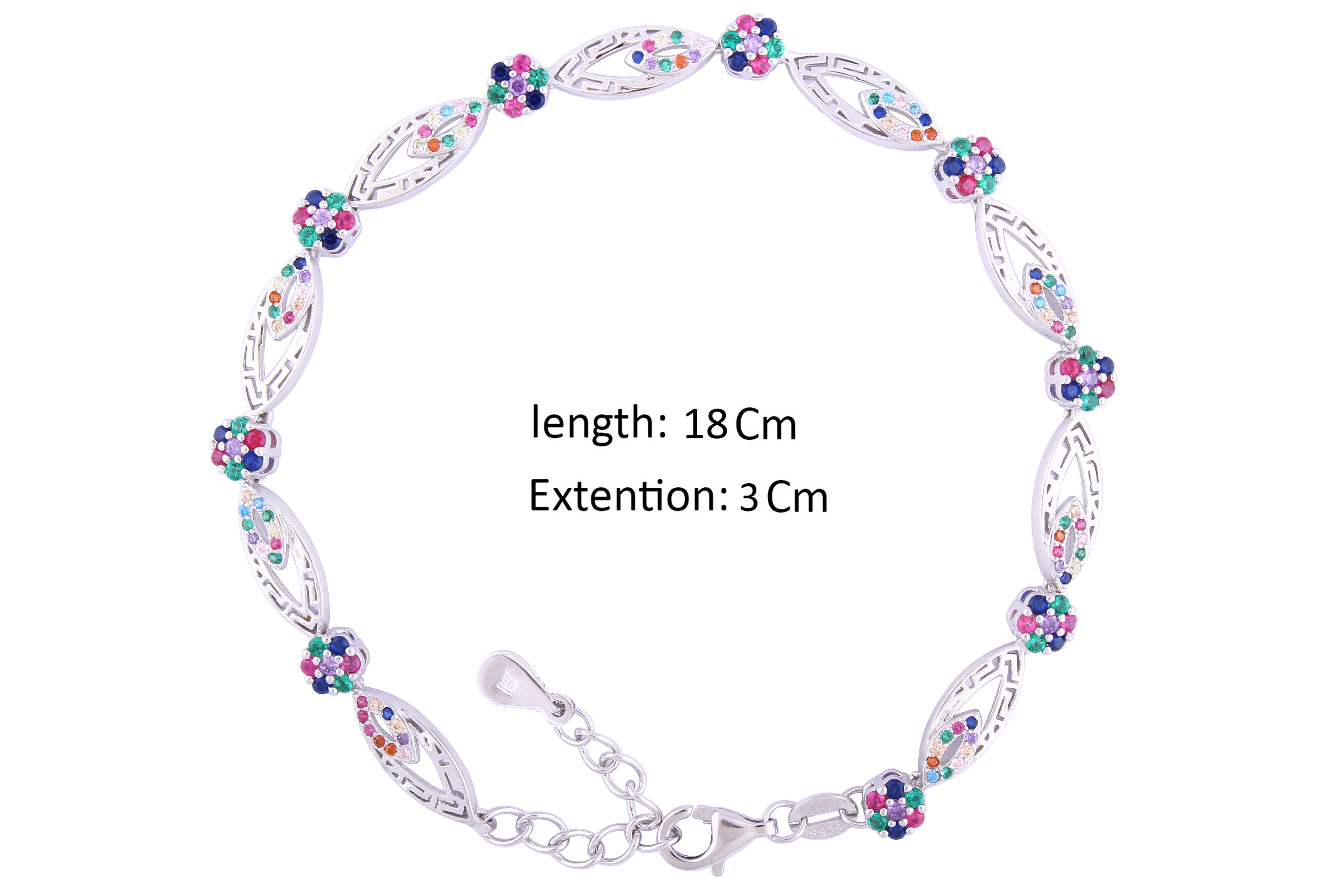 Asfour Crystal Fashion Bracelet With Multi Color Art Deco Design In 925 Sterling Silver BD0065-K