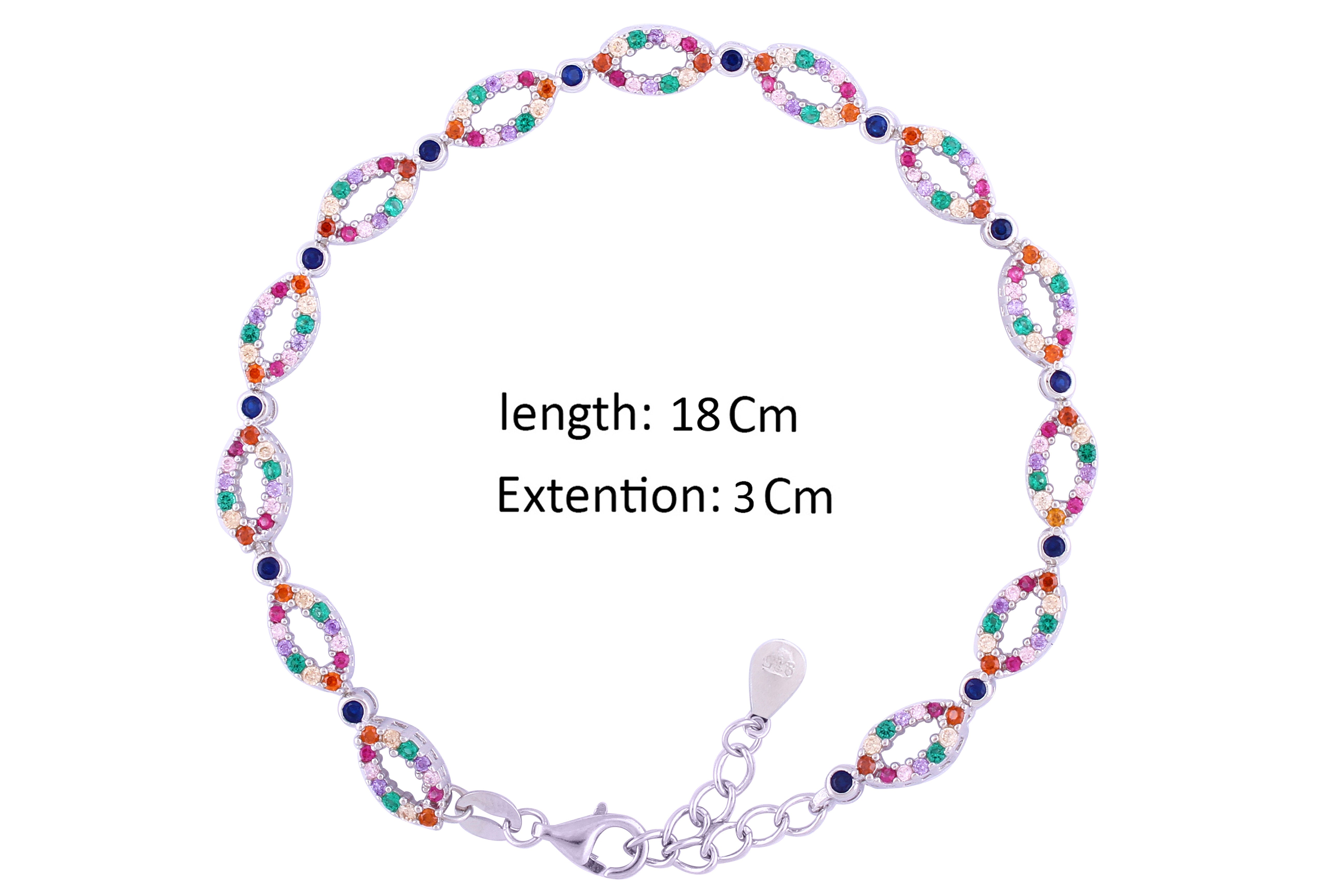 Asfour Crystal Fashion Bracelet With Multi Color Marquise Design In 925 Sterling Silver BD0066-K