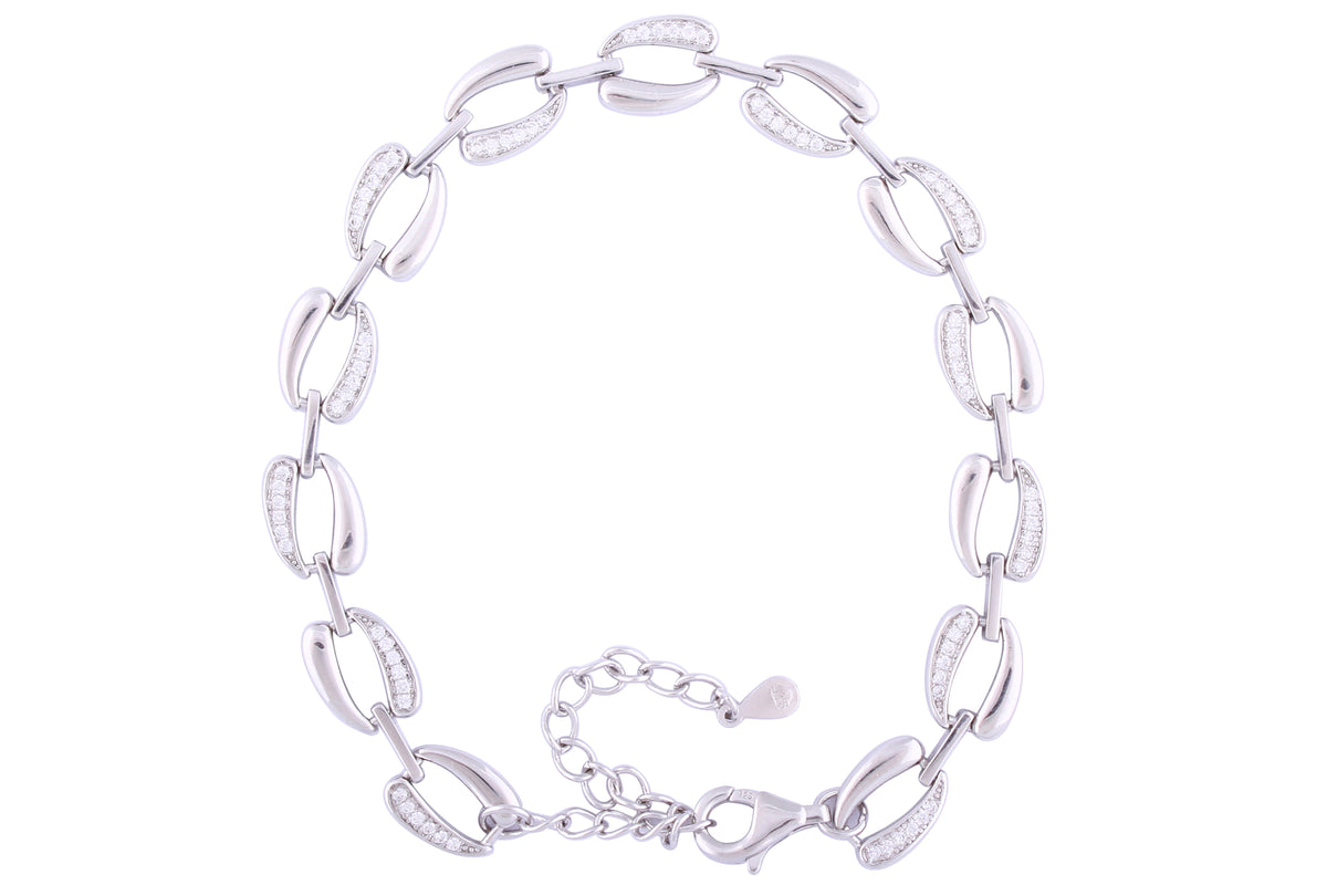 Asfour Crystal Link Chain Bracelet With Hollow Design In 925 Sterling Silver BD0068