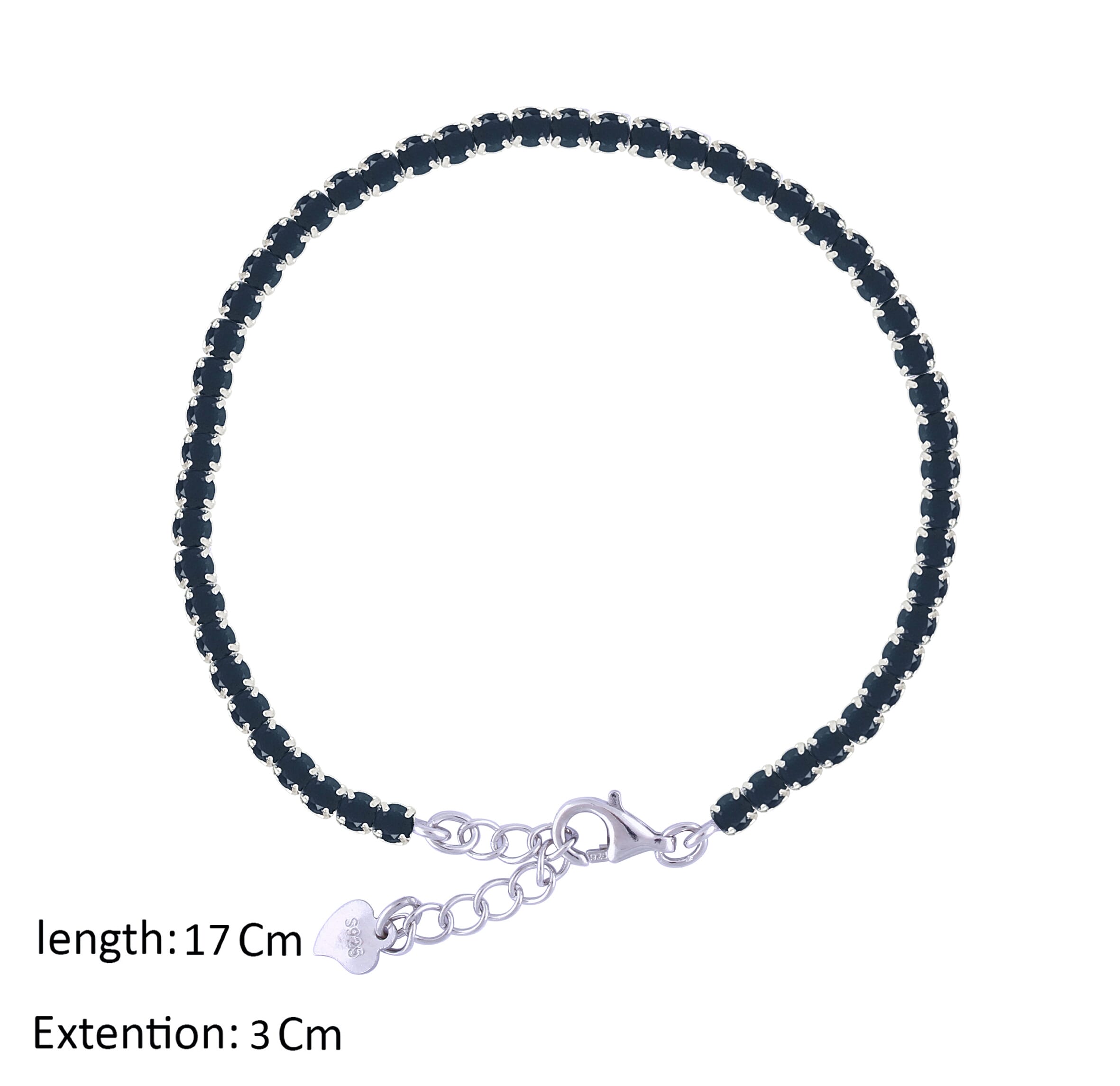 Asfour Crystal Tennis Bracelet With Black Round Zircon In 925 Sterling Silver-BD0073-P