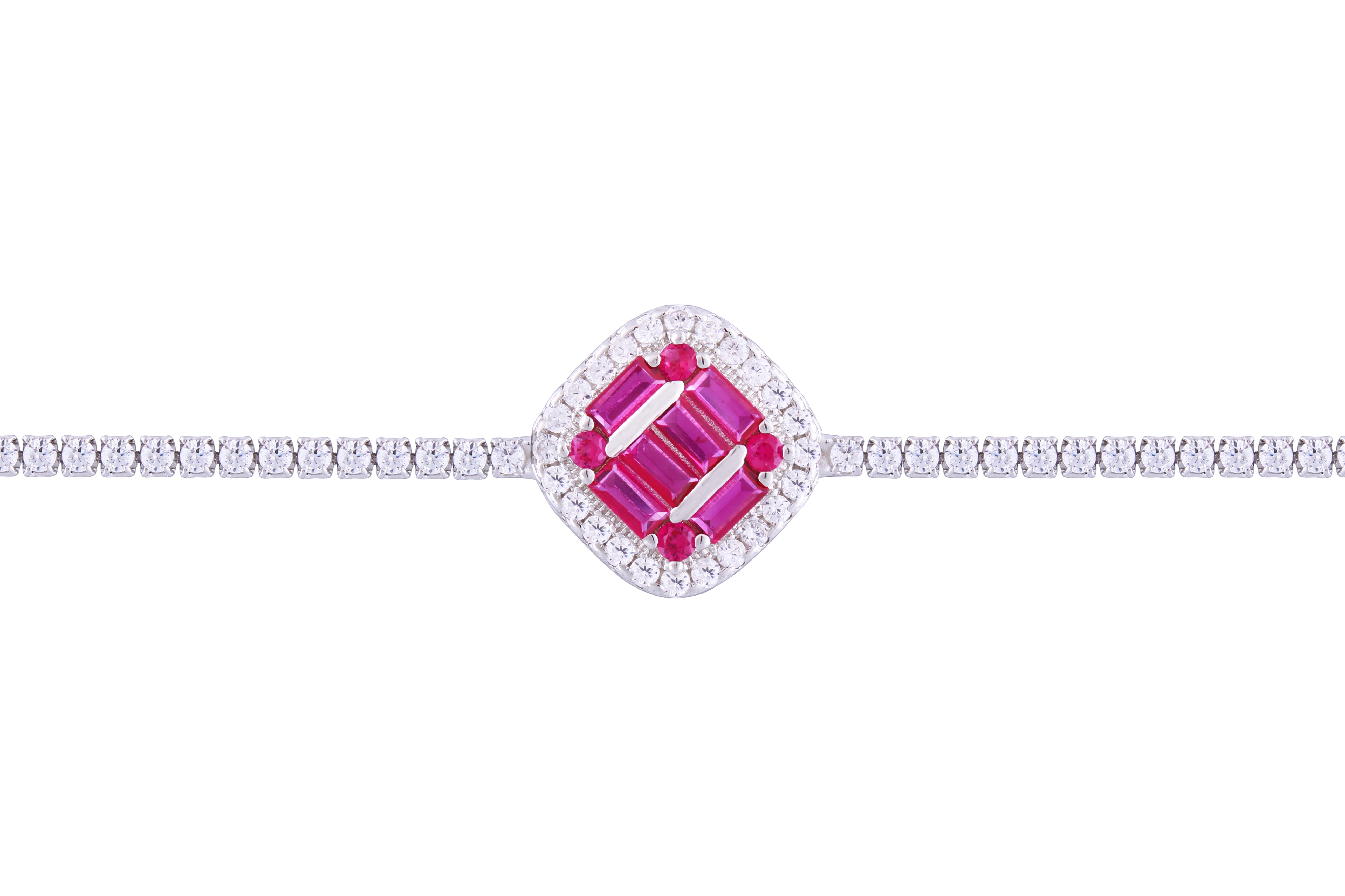 Asfour Crystal Tennis Bracelet With Fuchsia Rhombus Design In 925 Sterling Silver BD0074-WF