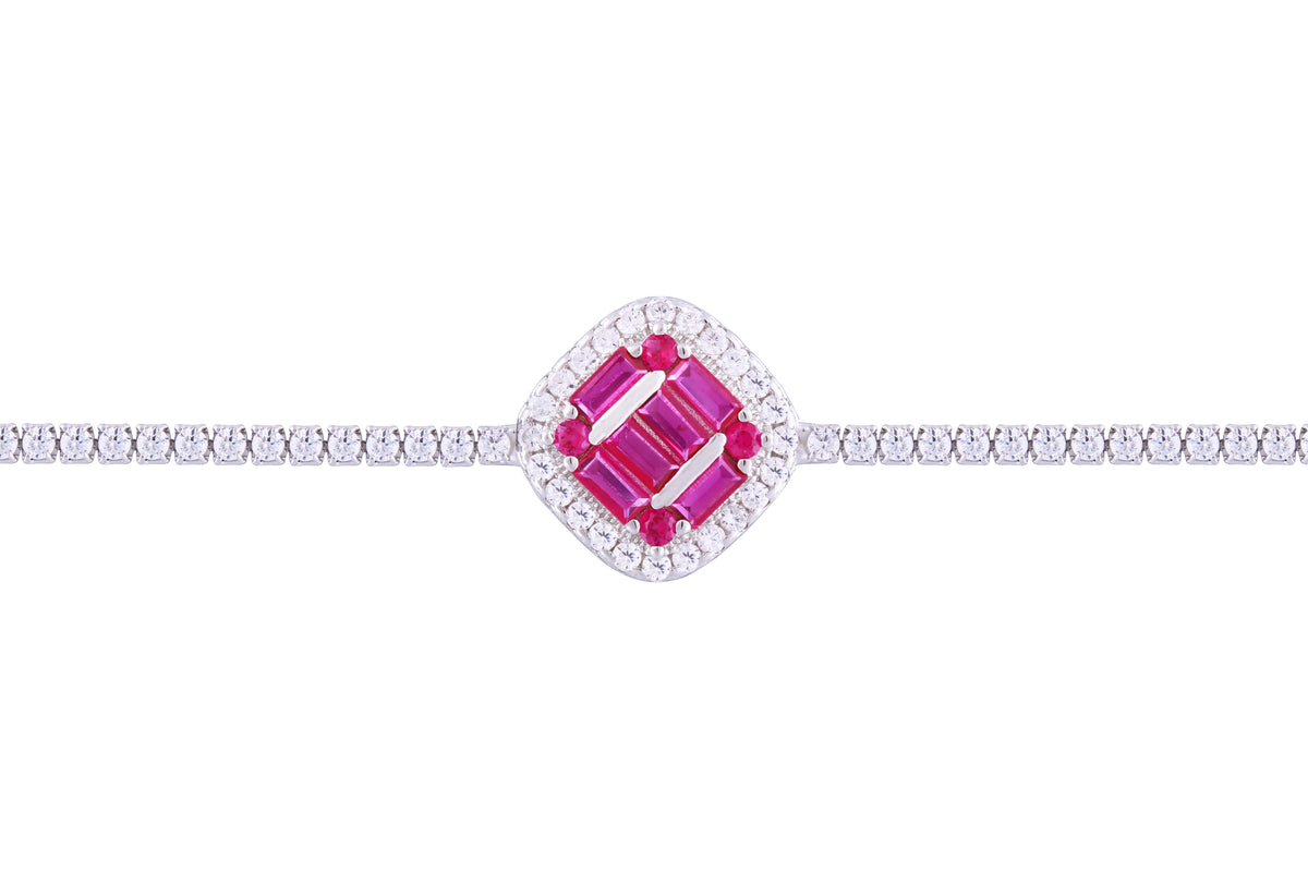 Asfour Crystal Tennis Bracelet With Fuchsia Rhombus Design In 925 Sterling Silver BD0074-WF