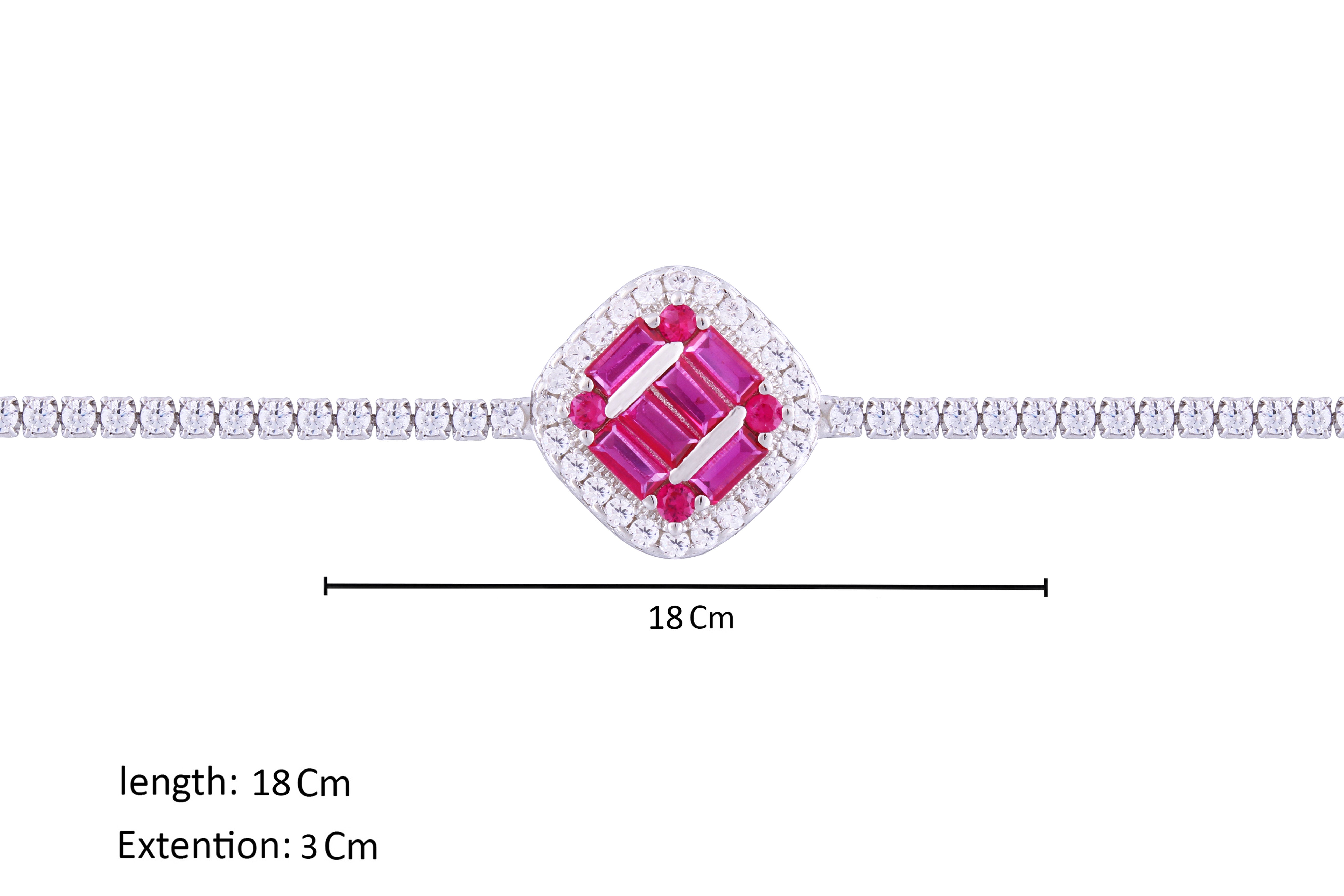 Asfour Crystal Tennis Bracelet With Fuchsia Rhombus Design In 925 Sterling Silver BD0074-WF