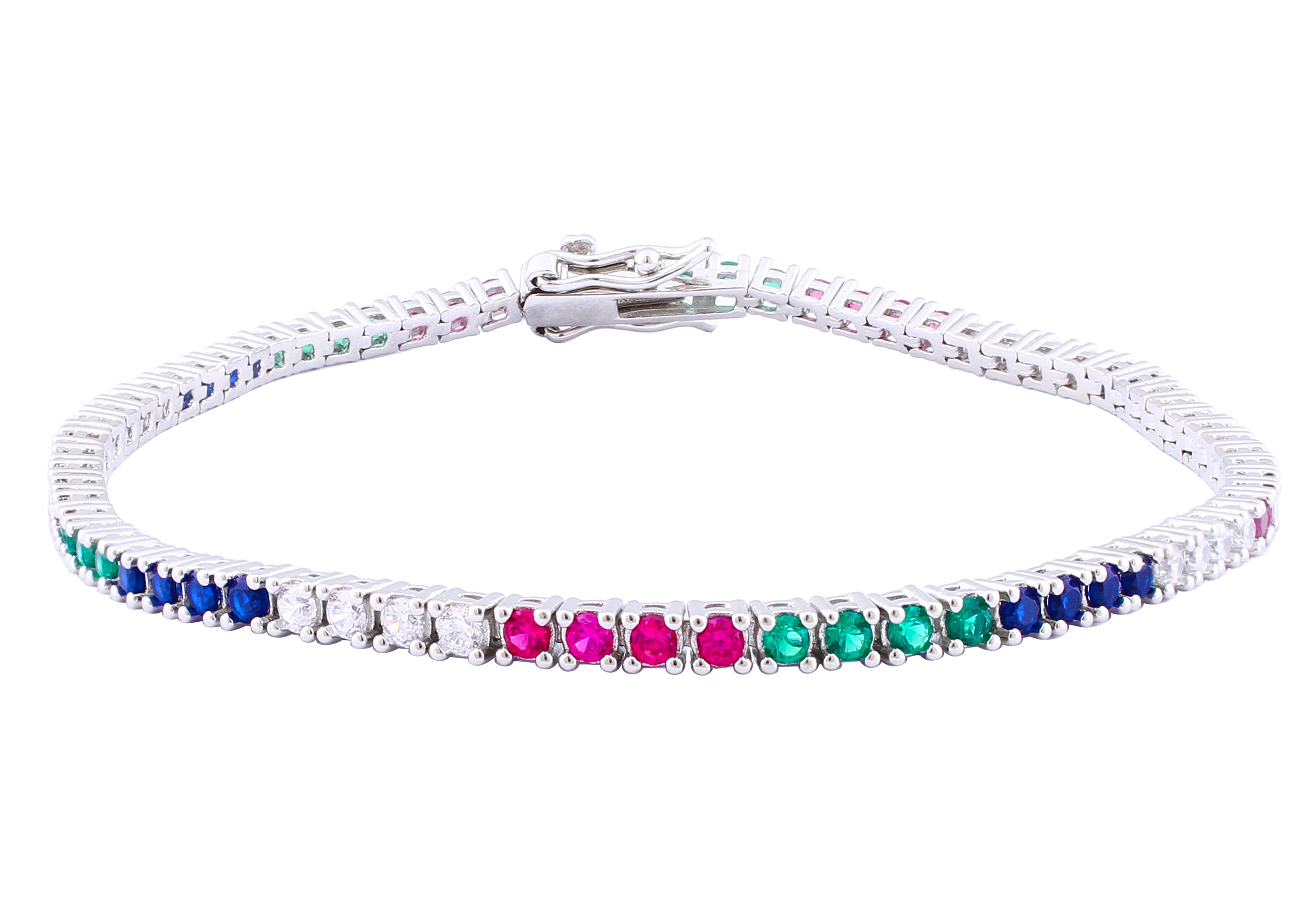 Asfour Crystal Tennis Bracelet With Multi Color Round Zircon Stones In 925 Sterling Silver BD0095-K