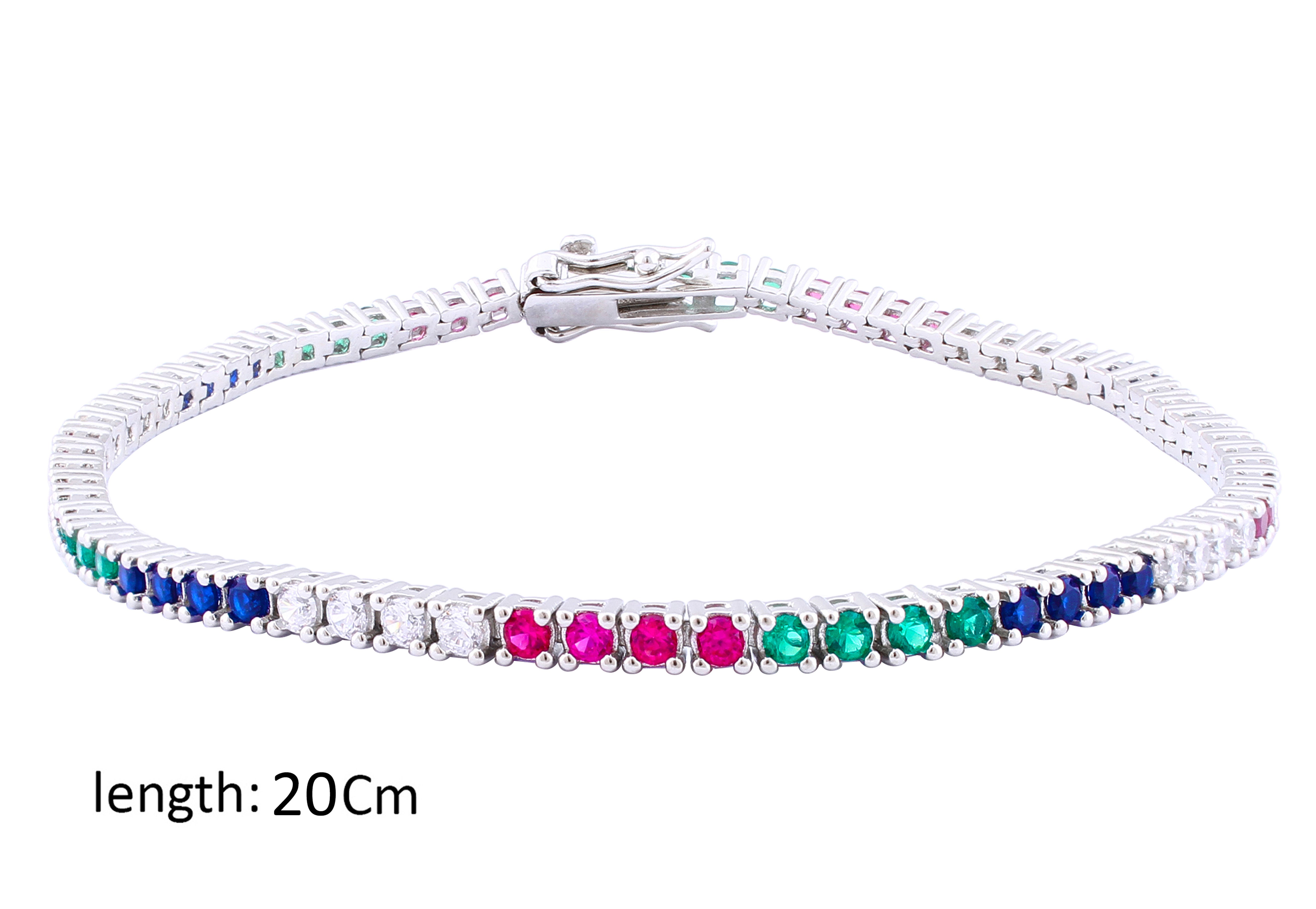 Asfour Crystal Tennis Bracelet With Multi Color Round Zircon Stones In 925 Sterling Silver BD0095-K