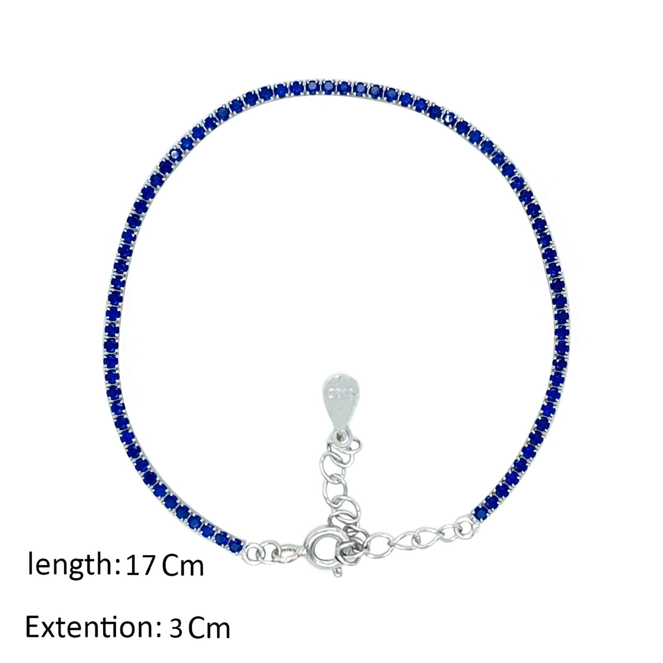 Asfour Crystal Tennis Bracelet With Blue Round Stones In 925 Sterling Silver-BD0097-A-B