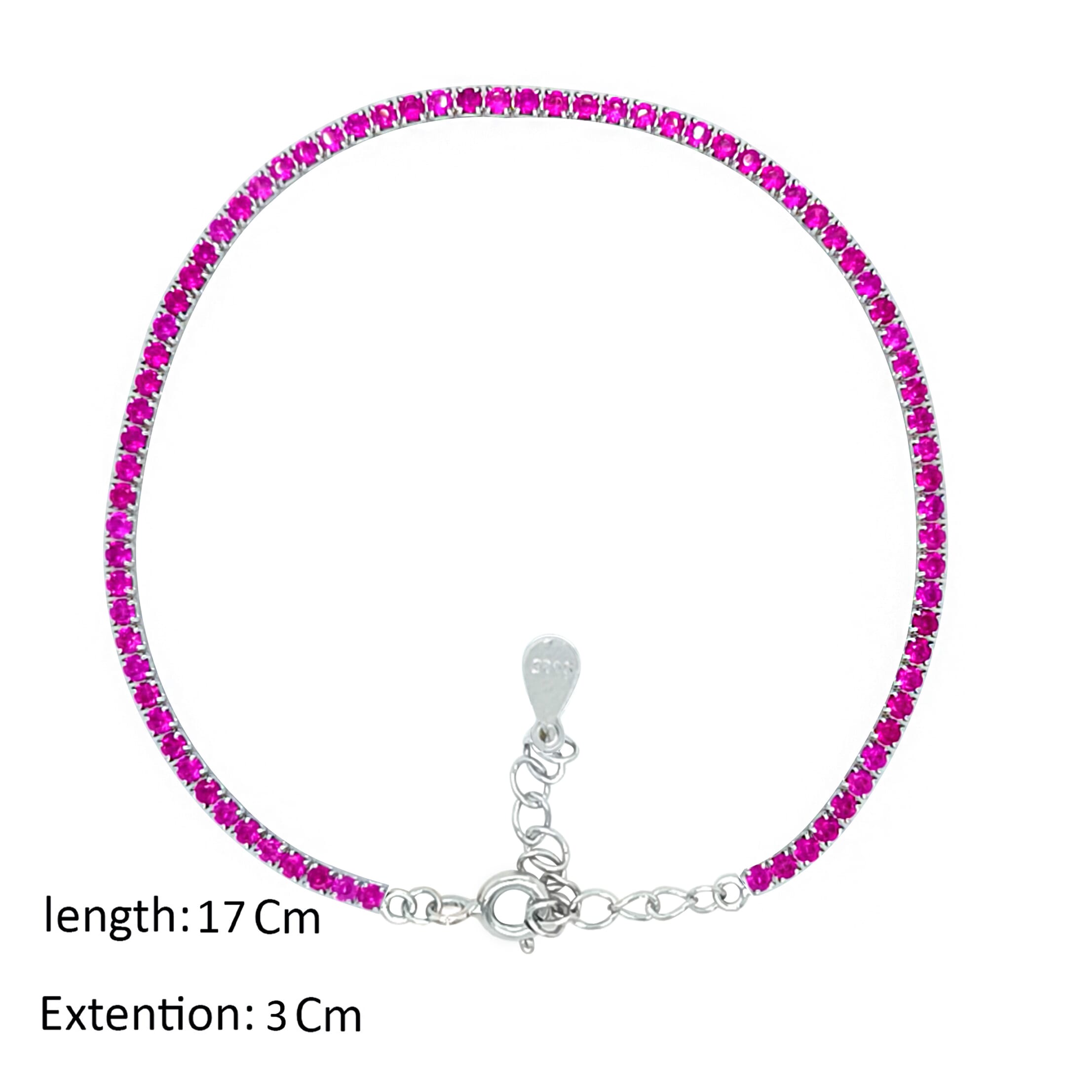 Asfour Crystal Tennis Bracelet With Fuchsia Round Zircon In 925 Sterling Silver-BD0097-A-F