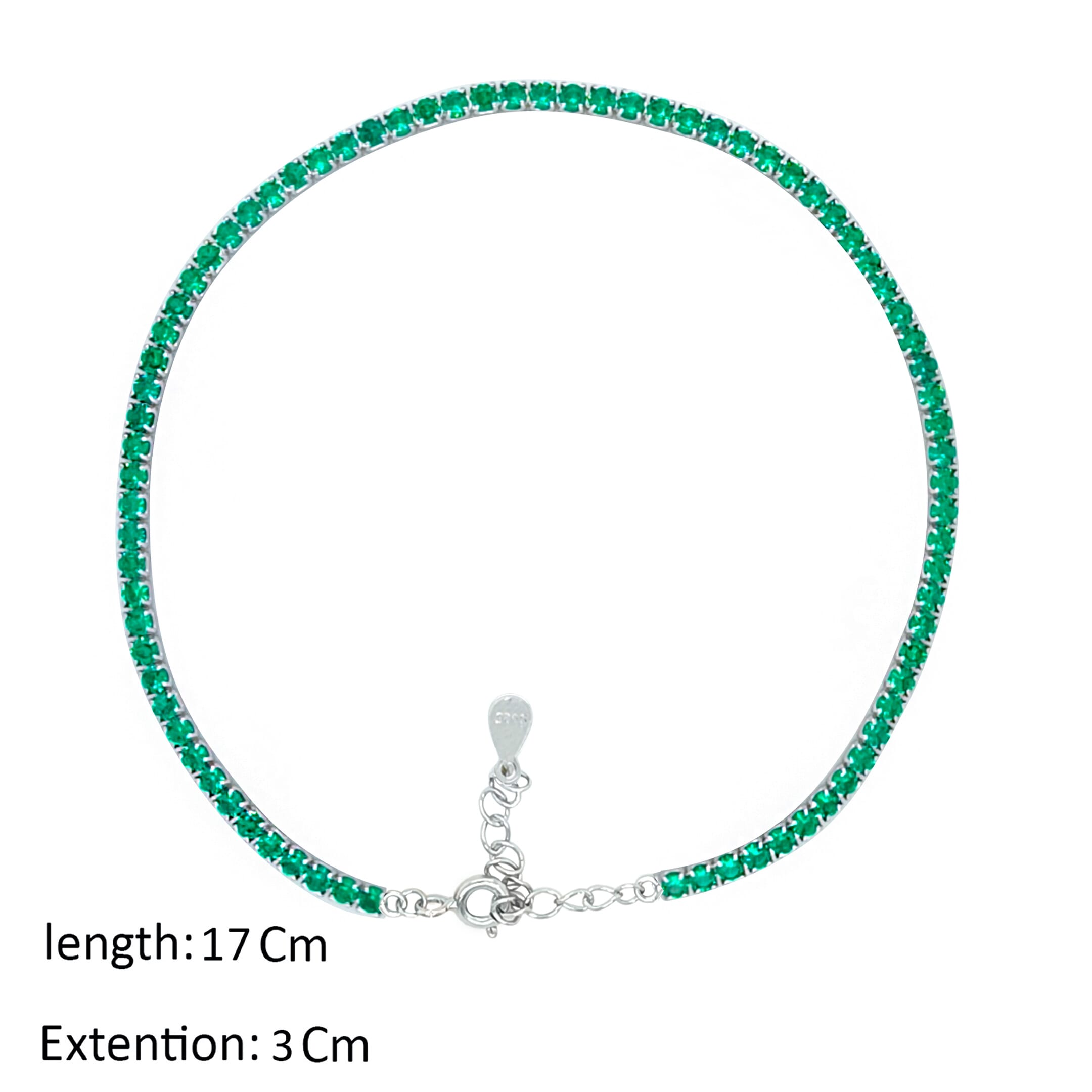 Asfour Crystal Tennis Bracelet With Emerald Round Stones In 925 Sterling Silver-BD0097-A-G