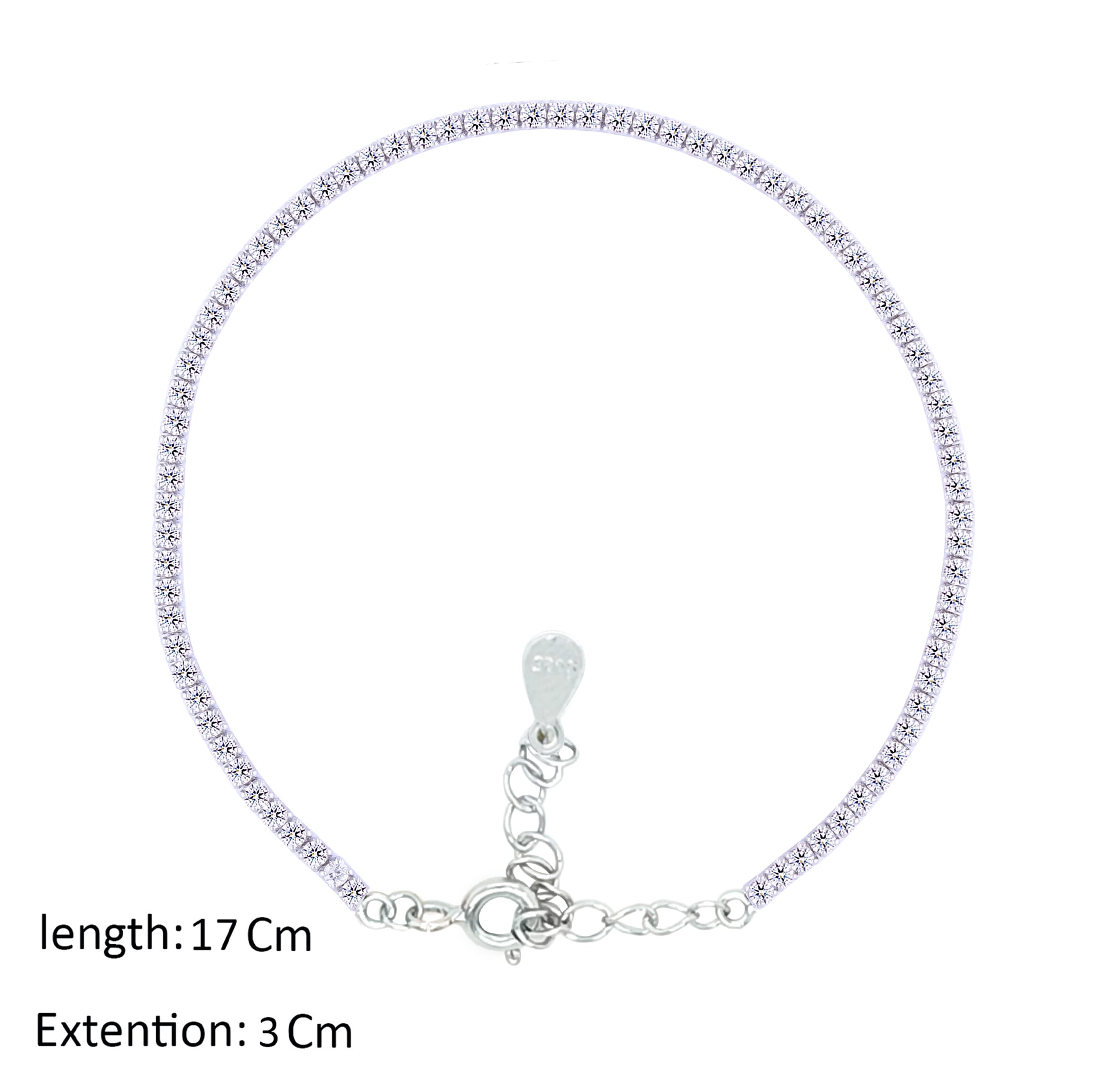 Asfour Crystal Tennis Bracelet With Round Zircon In 925 Sterling Silver-BD0097-A