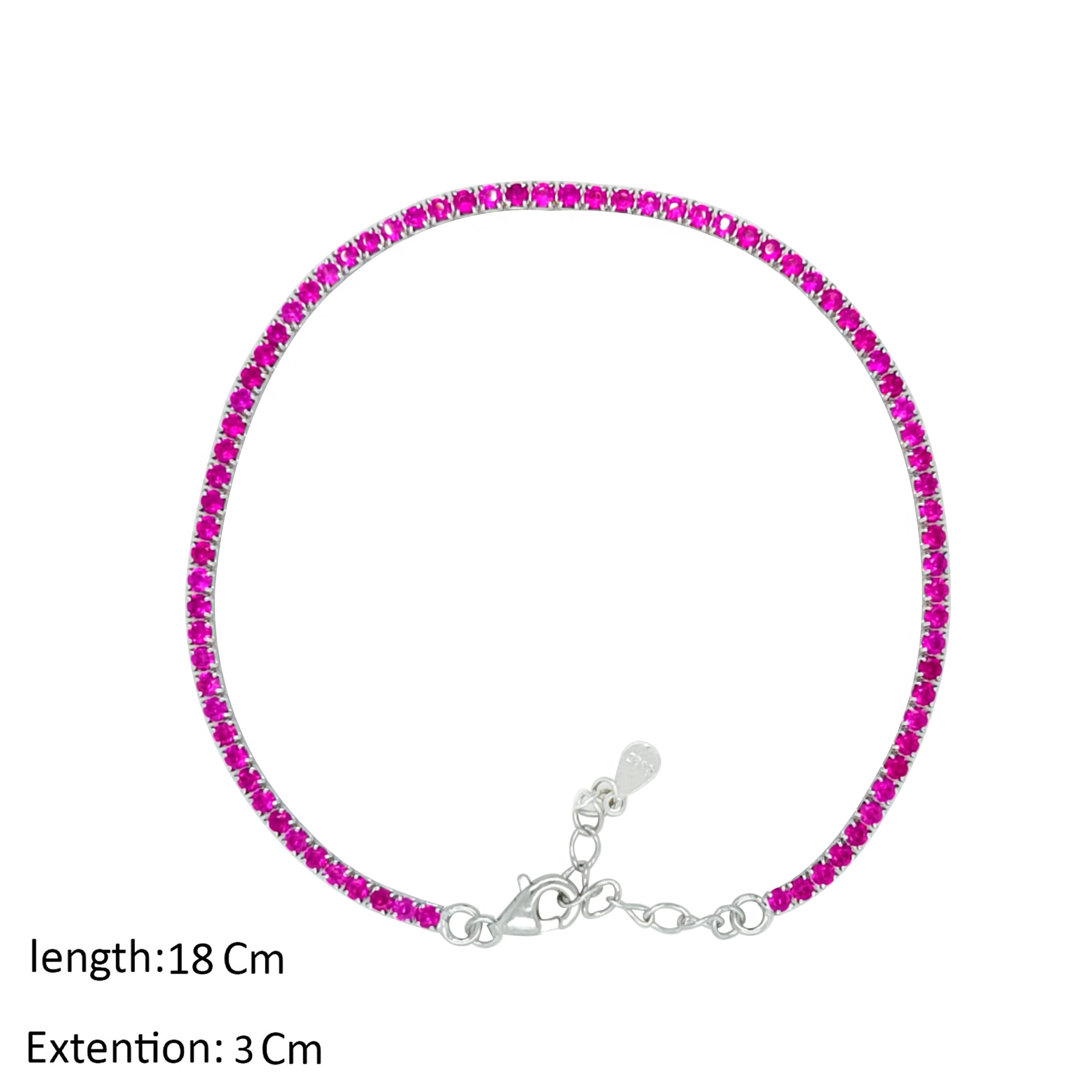 Asfour Crystal Tennis Bracelet With Fuchsia Zircon Stones In 925 Sterling Silver-BD0097-F