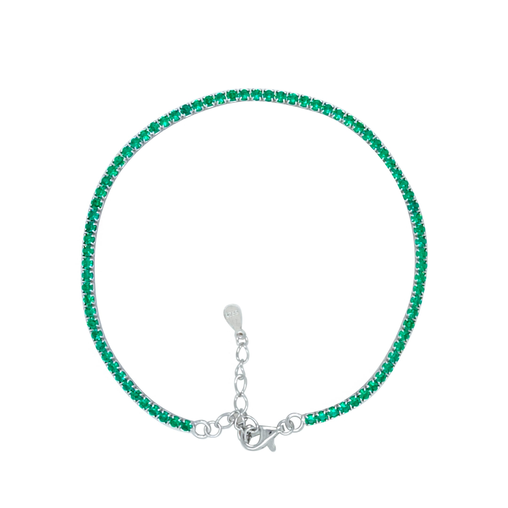 Asfour Crystal Tennis Bracelet With Turquoise Pear & Emerald Zircon In 925 Sterling Silver