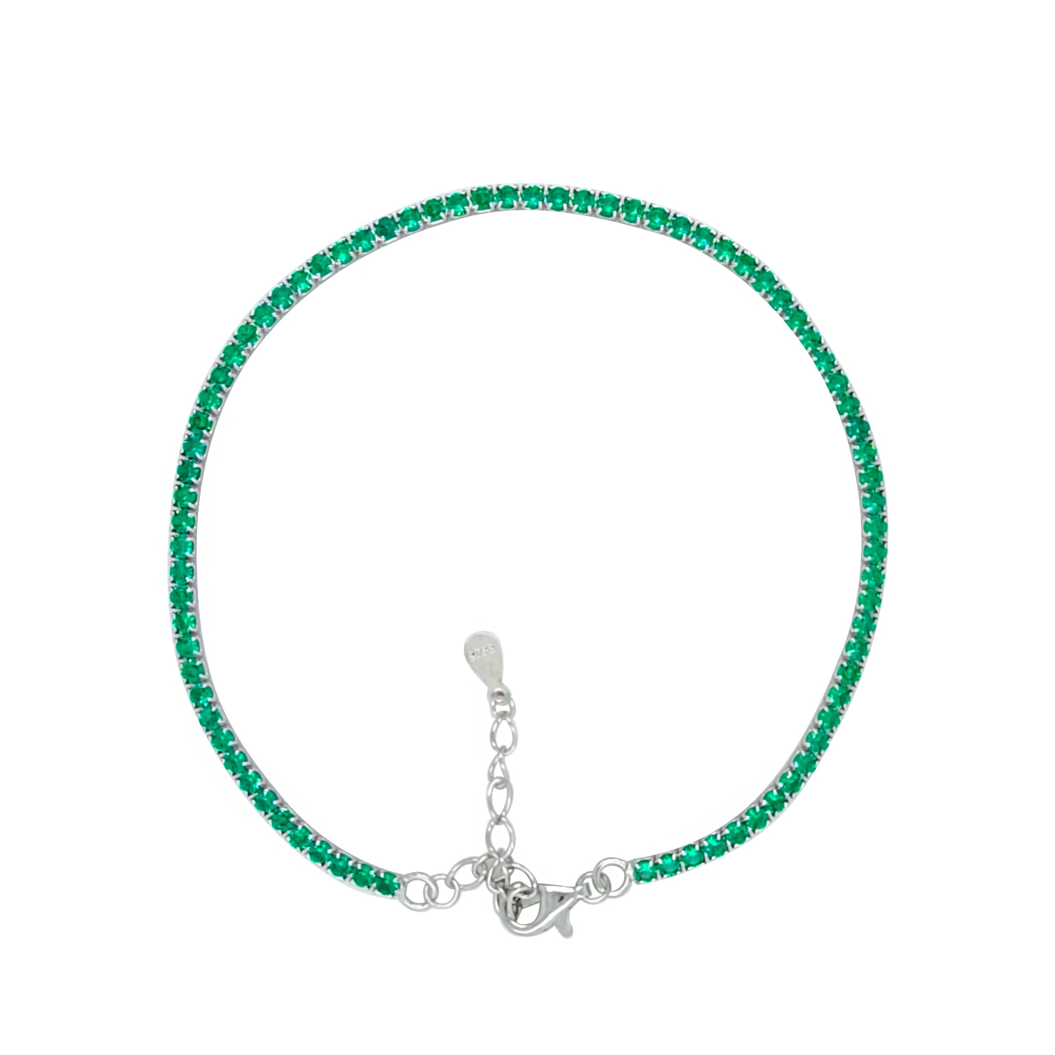 Asfour Crystal Tennis Bracelet With Turquoise Pear & Emerald Zircon In 925 Sterling Silver